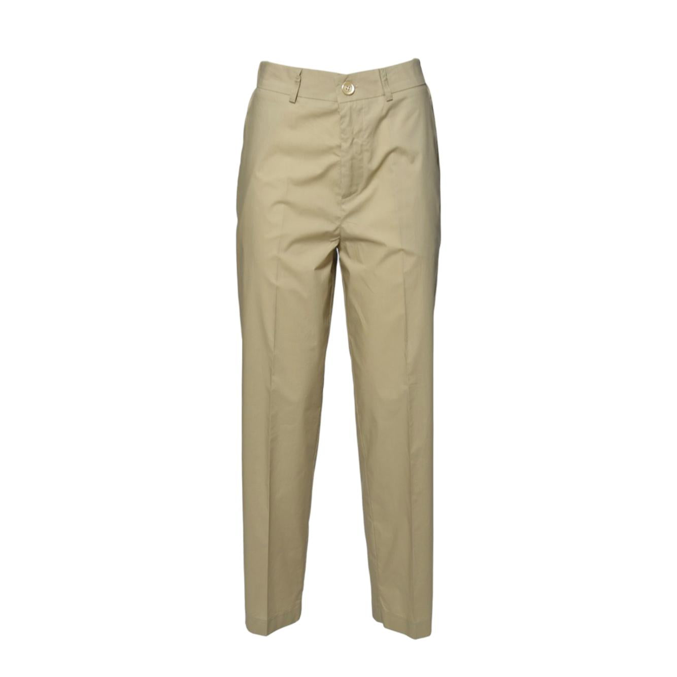 Pantalone dritto in popeline di cotone beige Solotre 