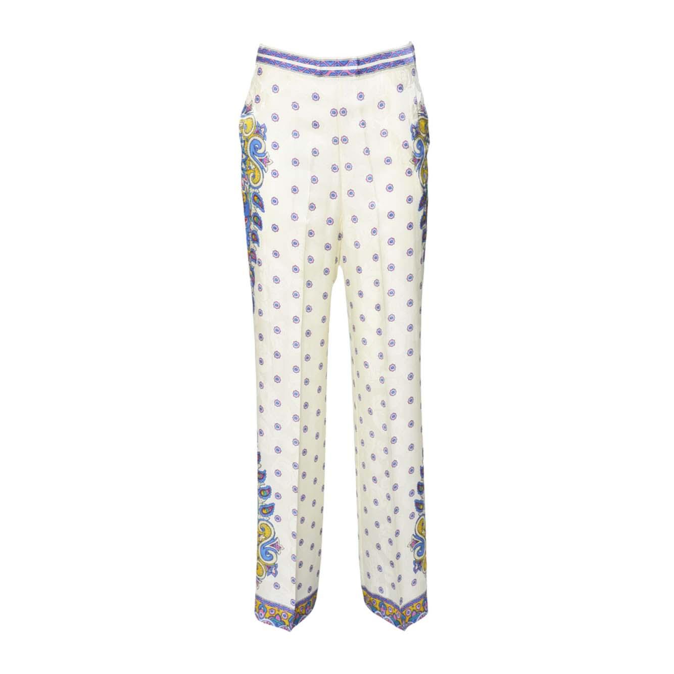 Pantalone palazzo in twill di seta crema motivo medaglioni Etro 