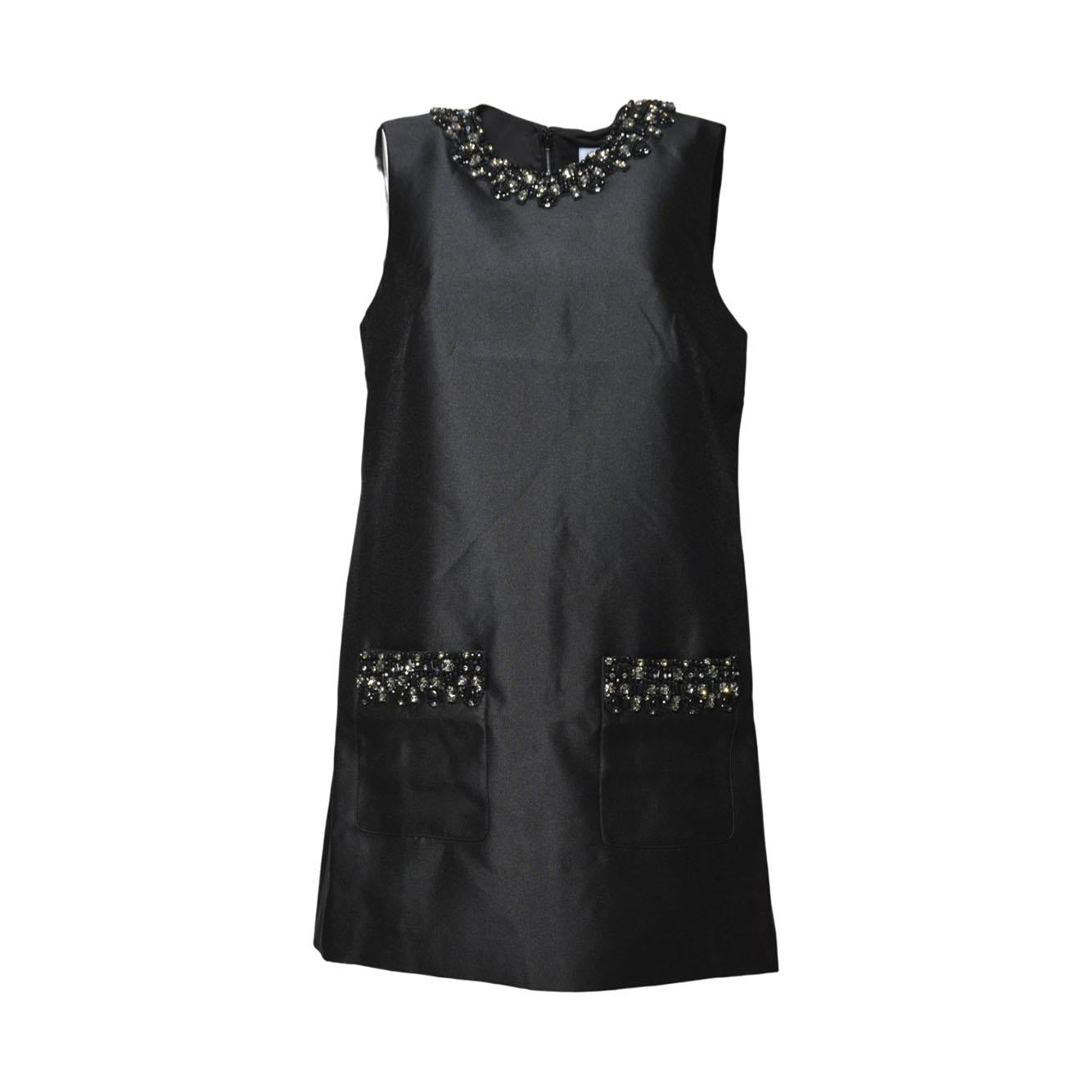 black taffeta embellished trim mini dress 