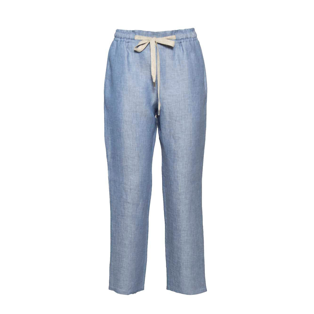 Pantalone Joke dritto in lino azzurro Barba 