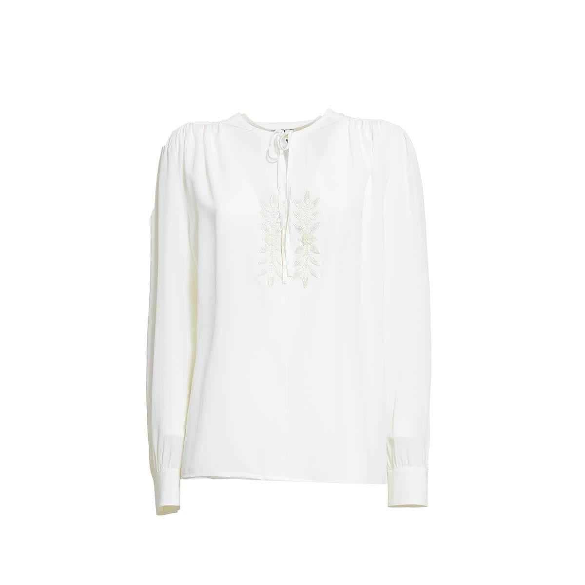 Blusa in seta con ricami e fiocco panna Etro 