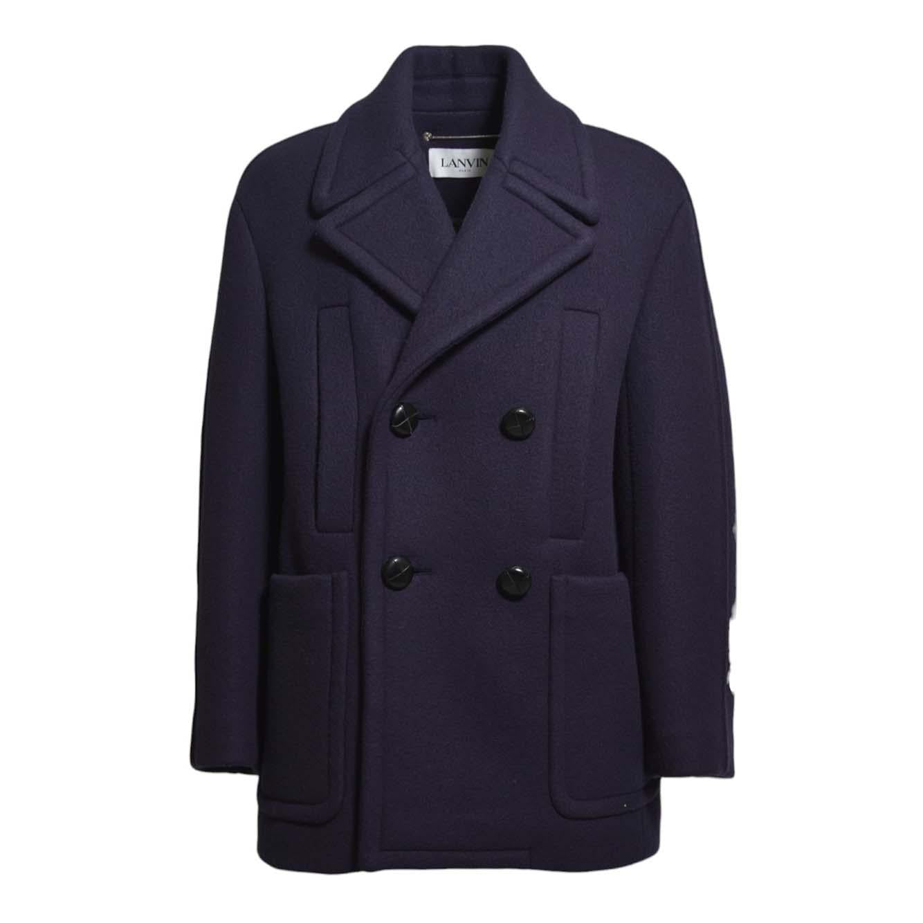 Cappotto corto in lana vergine blu Lanvin 