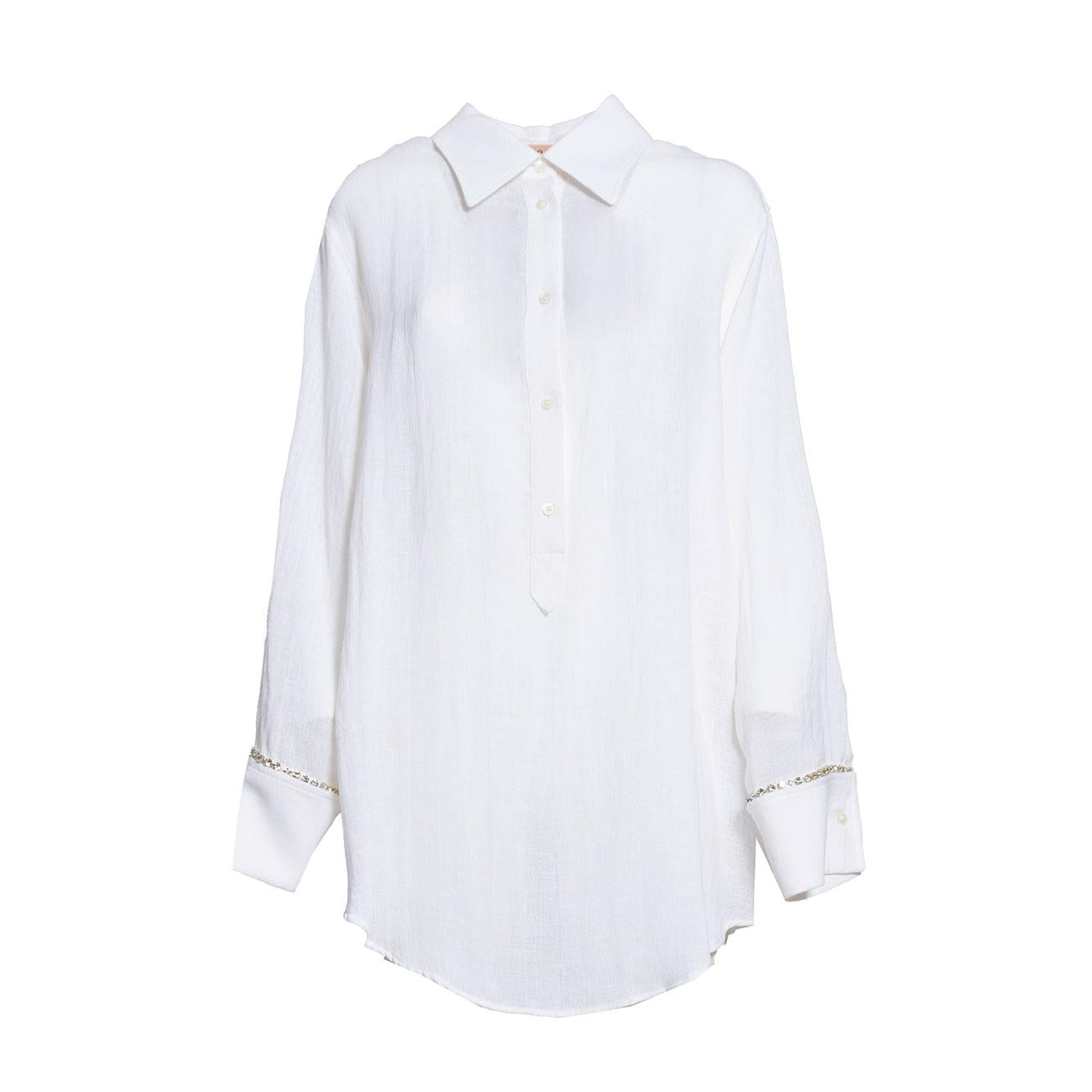 Camicia in lino bianco con applicazione cristalli N°21 