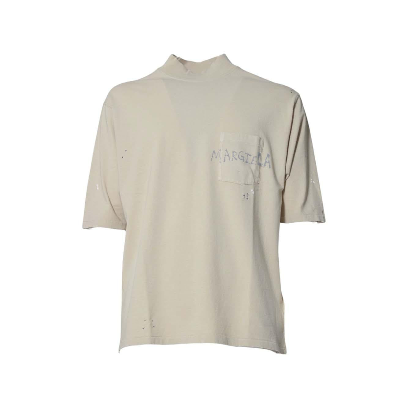 T-shirt in cotone sabbia con logo graffiti Maison Margiela 