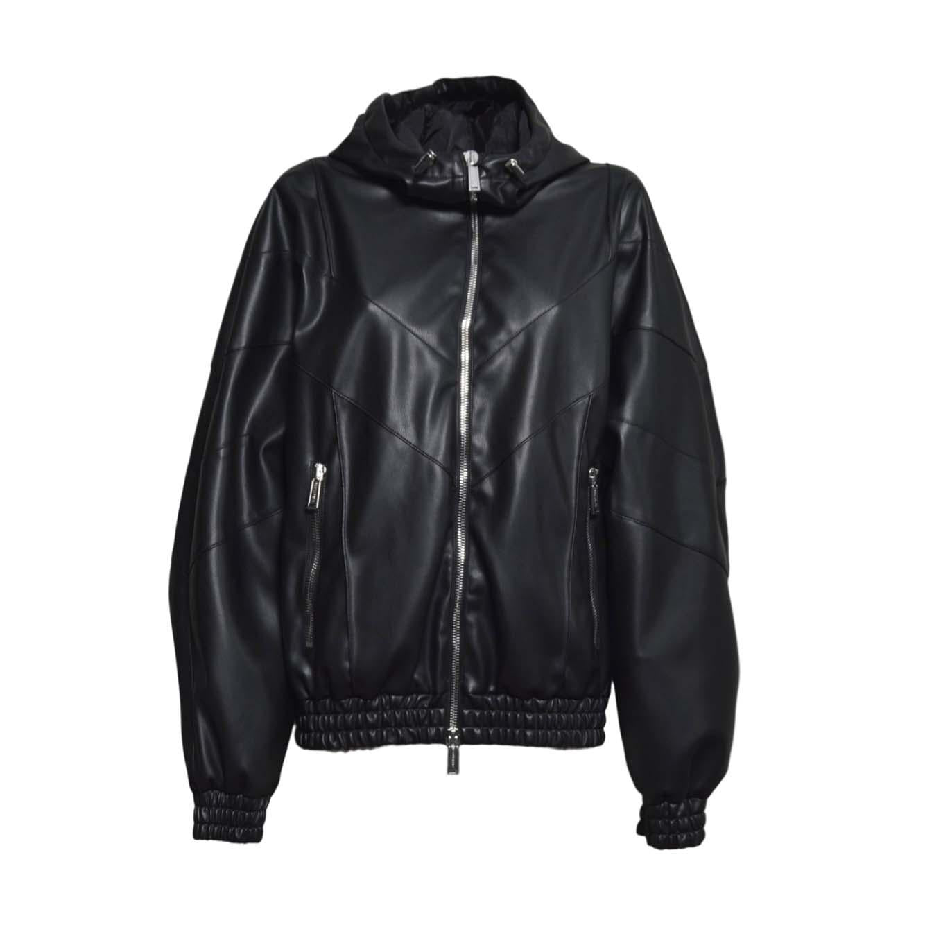 faux leather zipped hoodie 