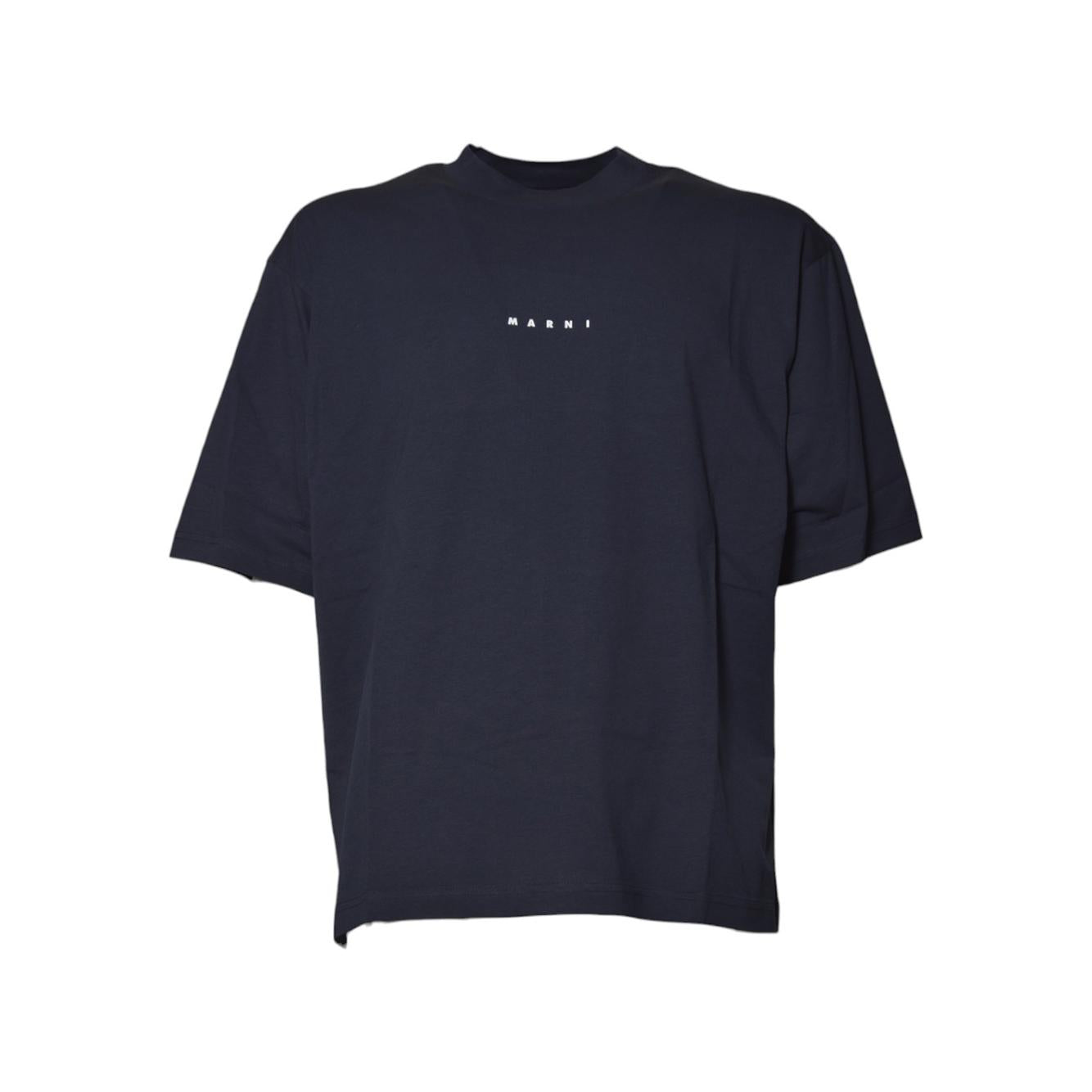 T-shirt boxy in cotone biologico blu scuro e mini logo Marni 
