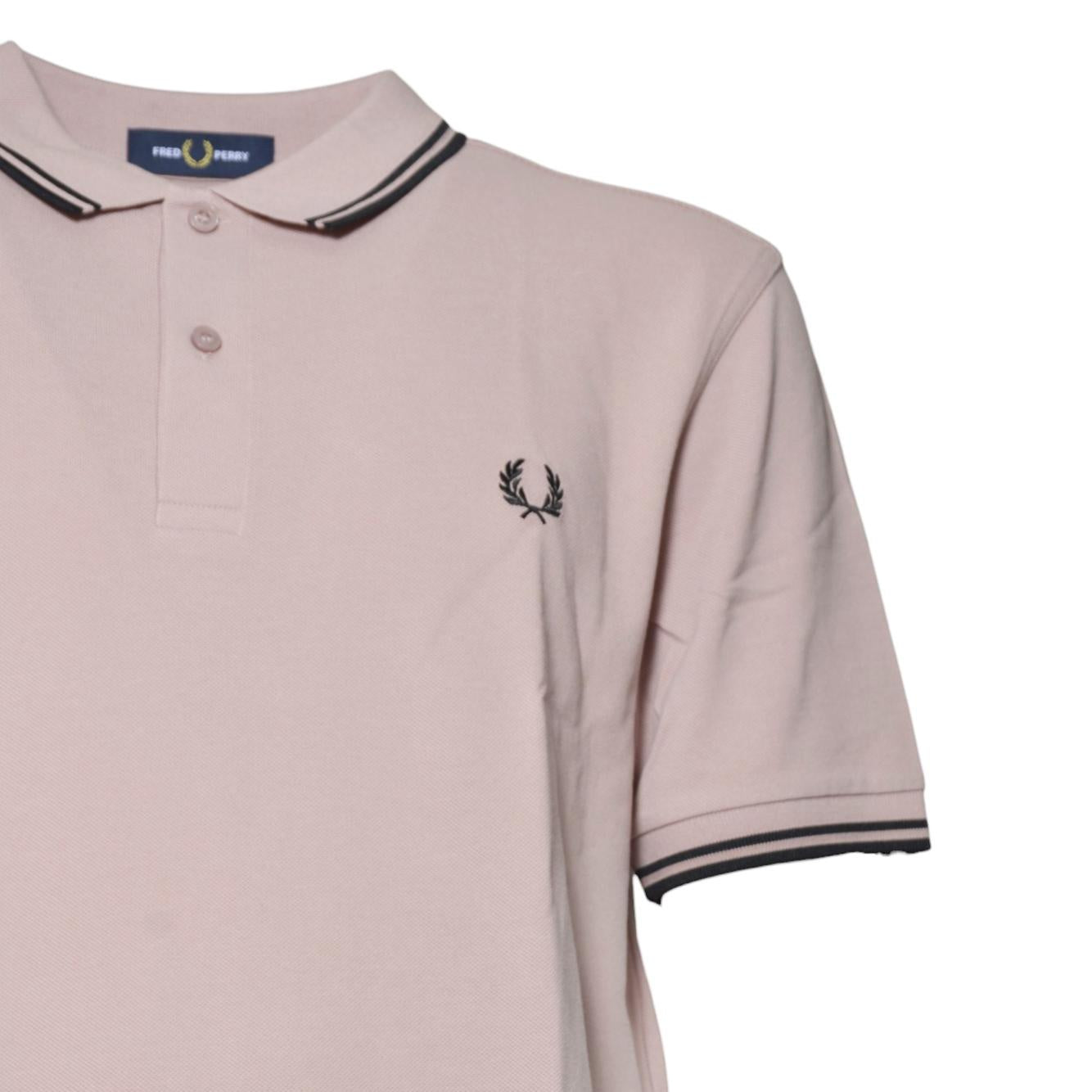 Polo in maglia di cotone rosa con righe Fred Perry x Comme des Garçons Shirt 