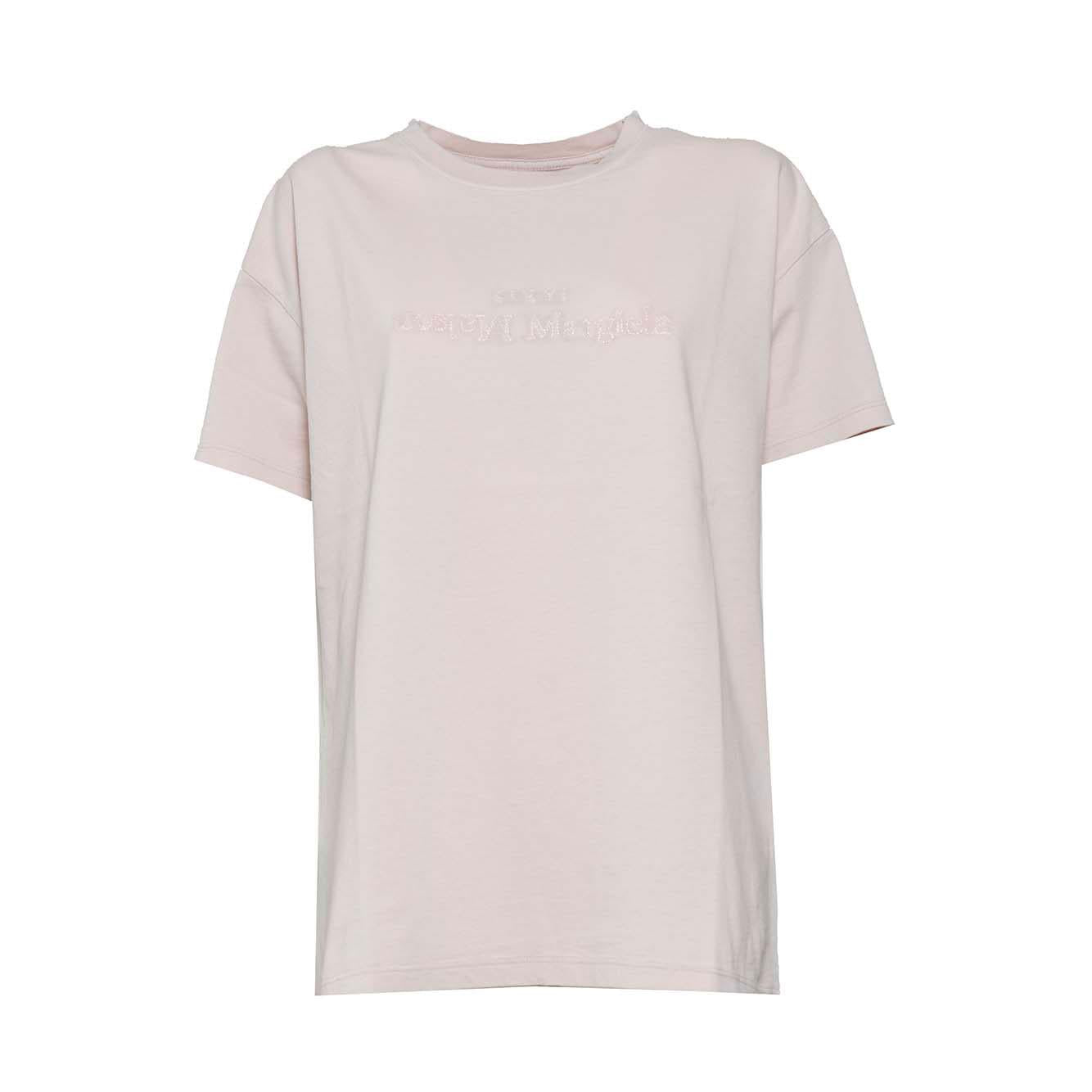 T-shirt in cotone rosa con logo inverso Maison Margiela 