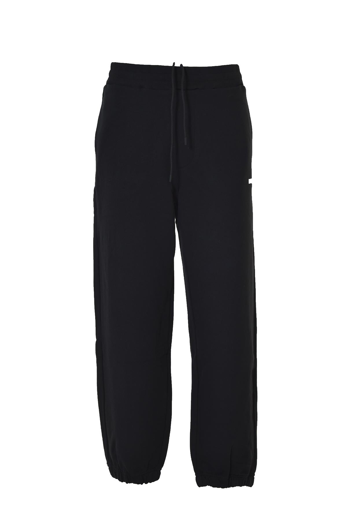 Pantalone in felpa di cotone nero con stampa logo MSGM 