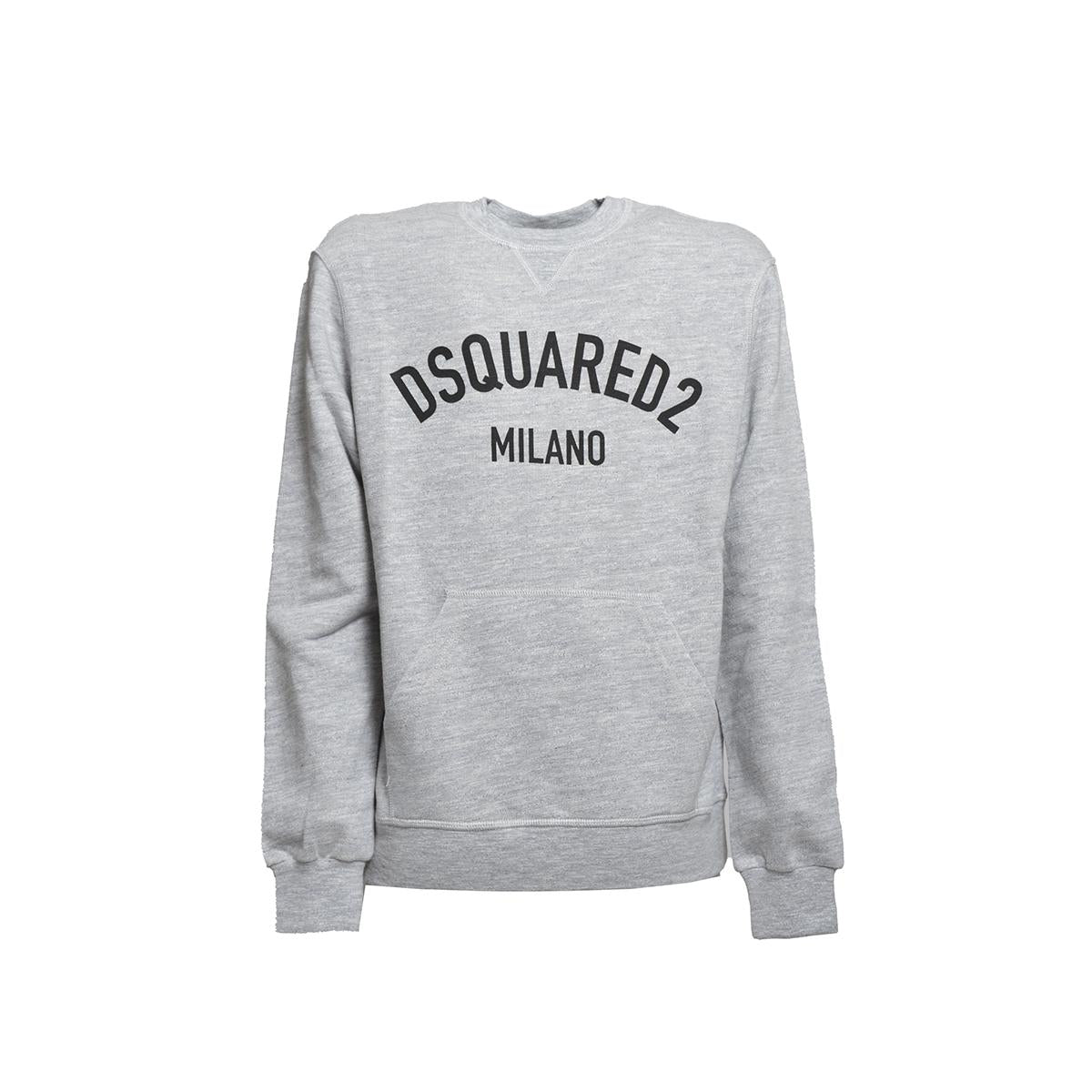 Felpa girocollo in cotone grigio melange con stampa logo Dsquared2 Junior 