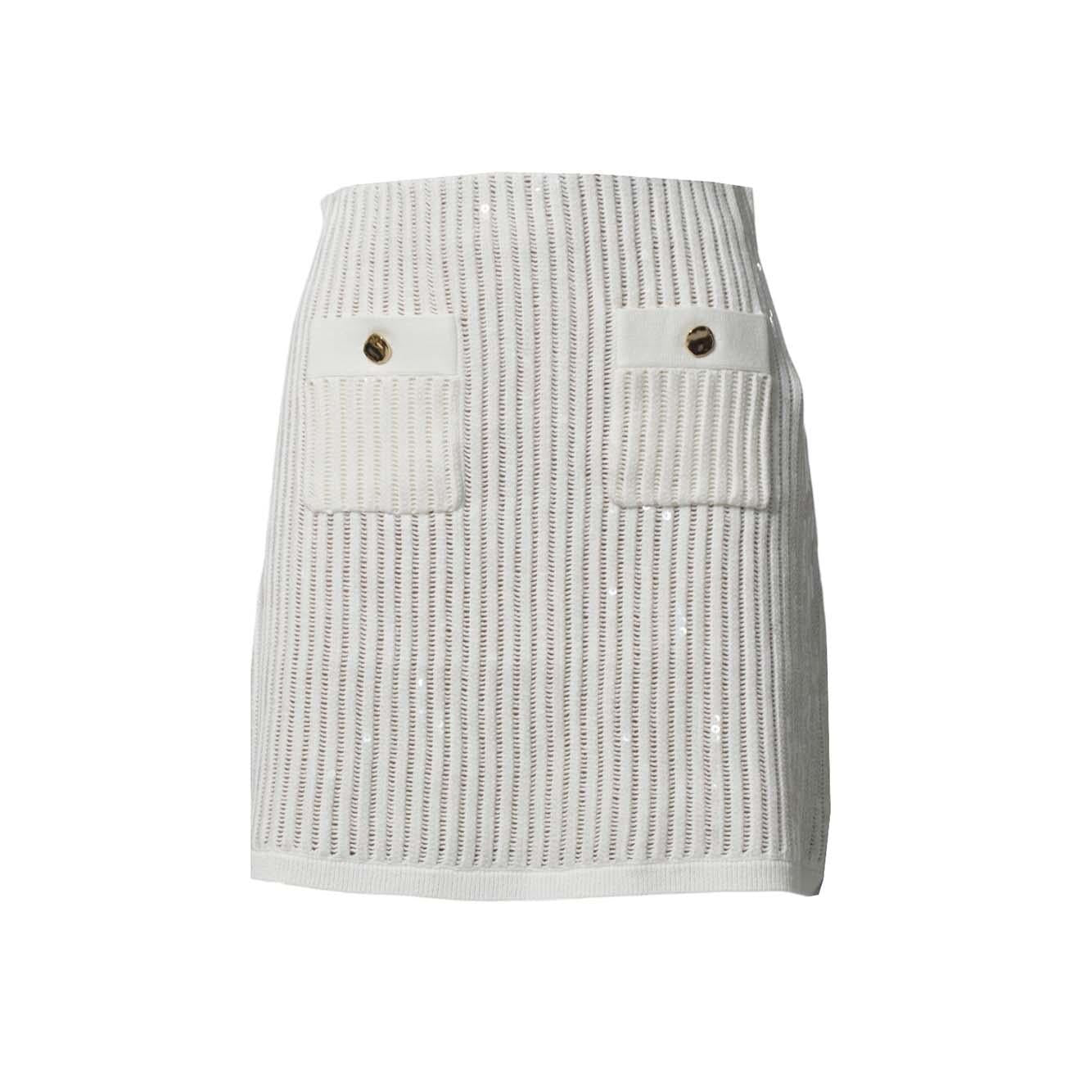 white sequin crochet mini skirt 