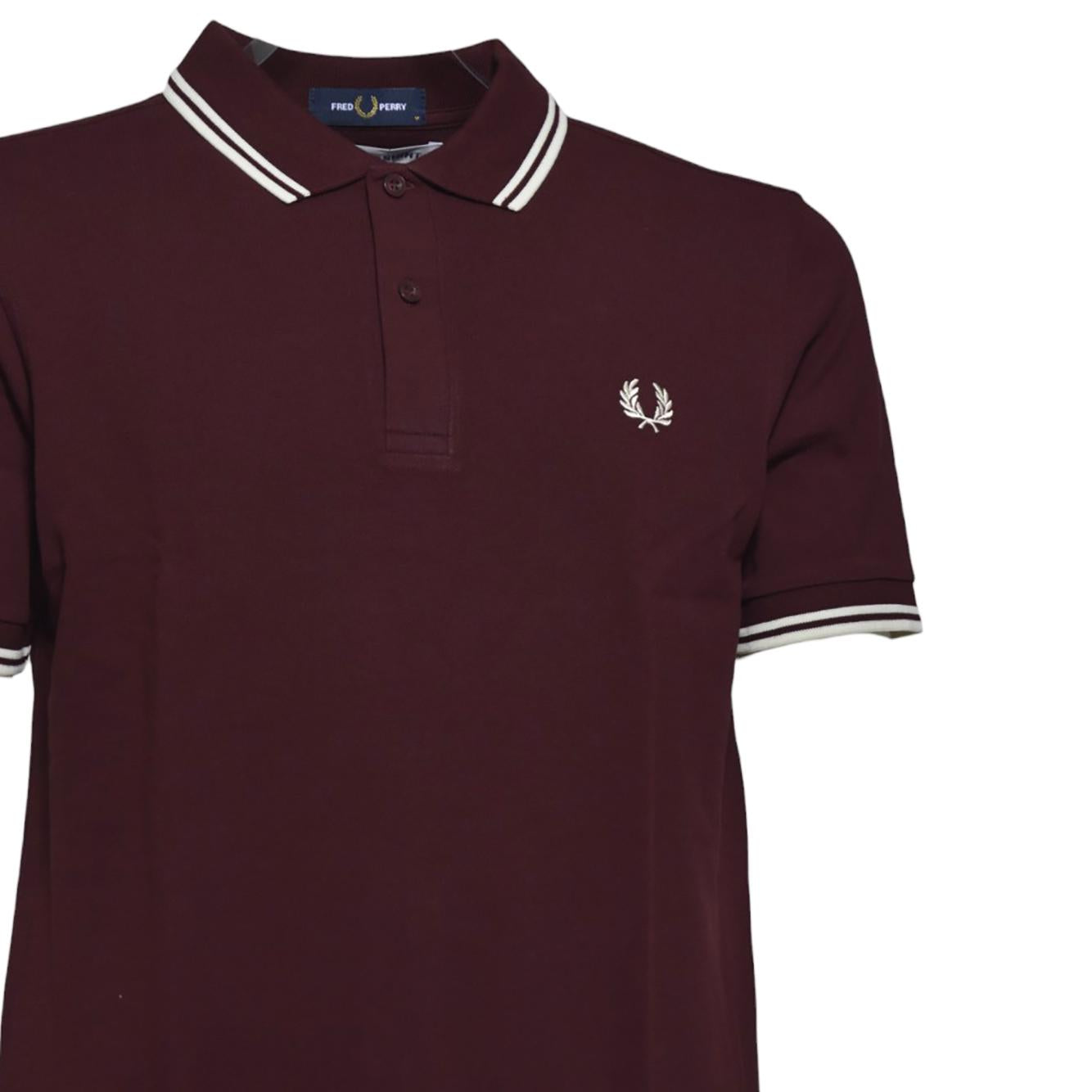 Polo in maglia di cotone bordeaux con righe Fred Perry x Comme des Garçons Shirt 