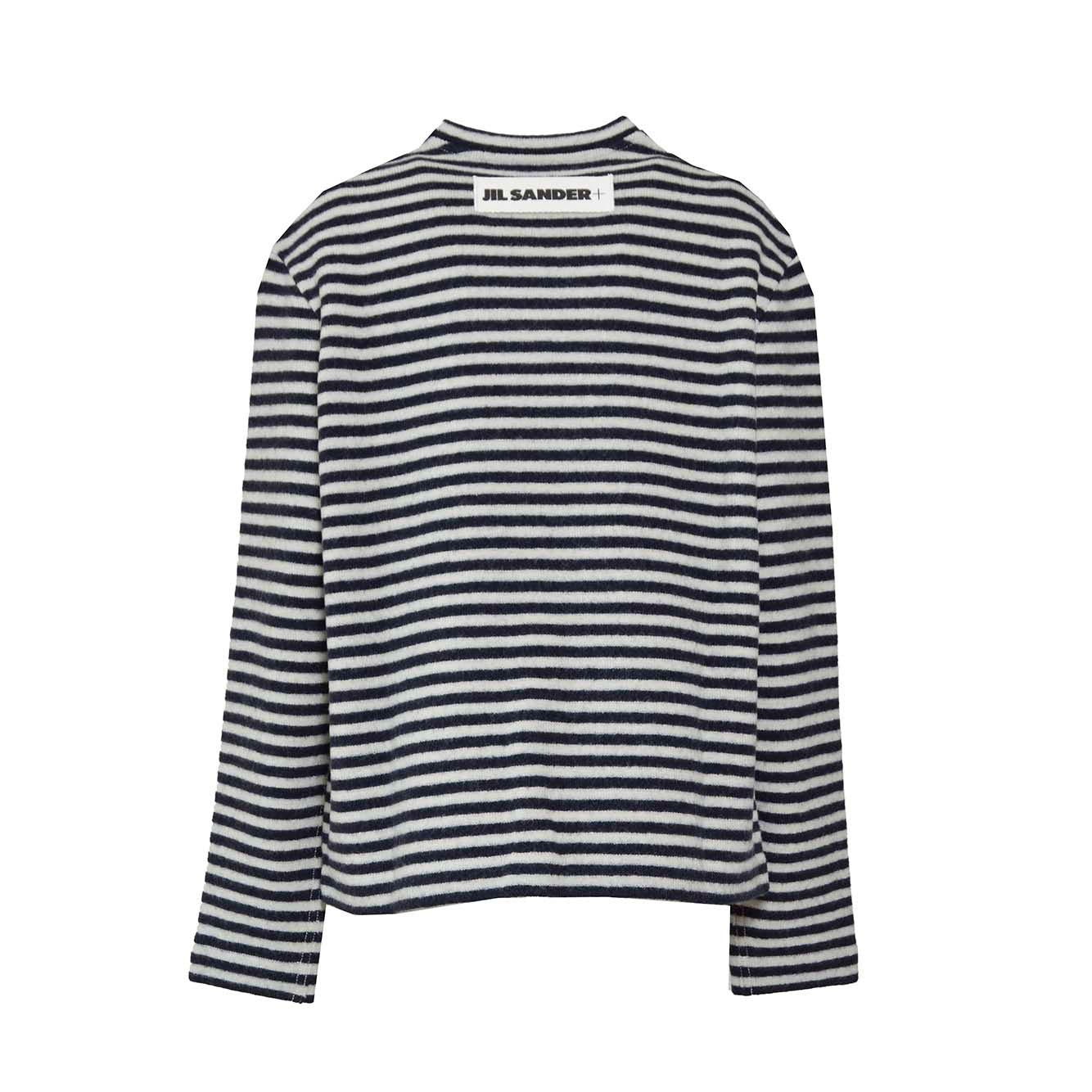 Pullover girocollo in lana a righe bianco e blu Jil Sander 