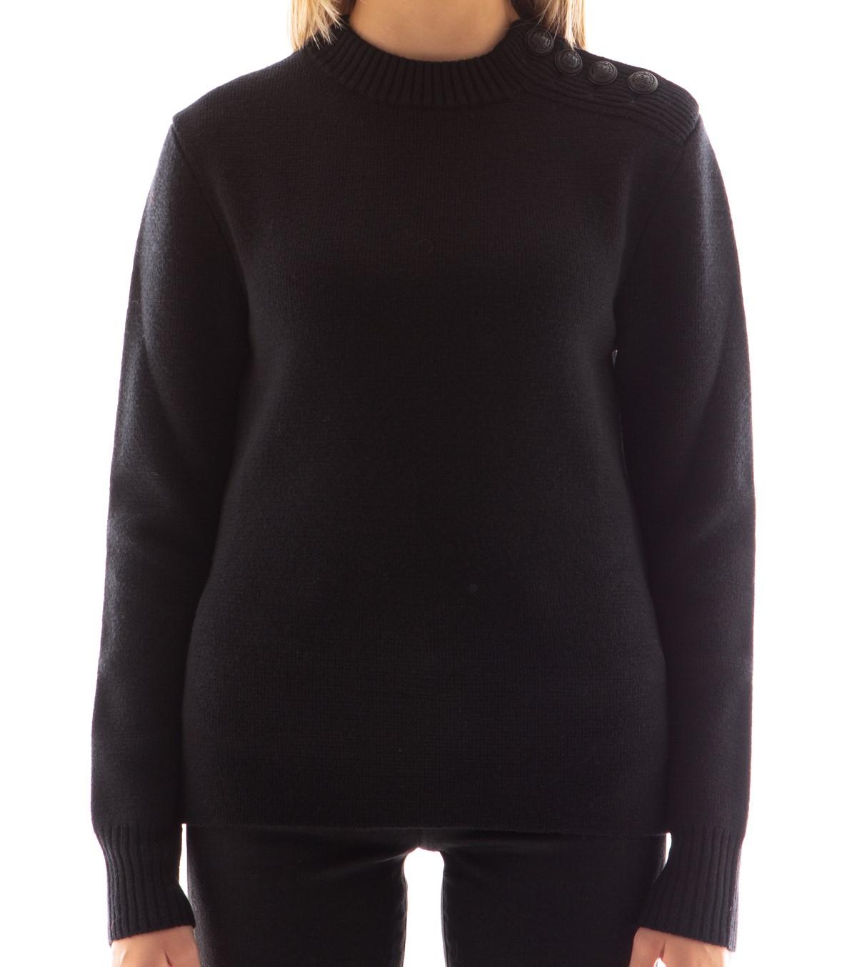 Pullover in lana vergine nero con bottoni Paco Rabanne 