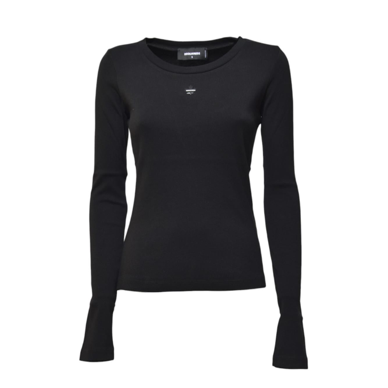 T-shirt Maple Leaf maniche lunghe in cotone nero Dsquared2 