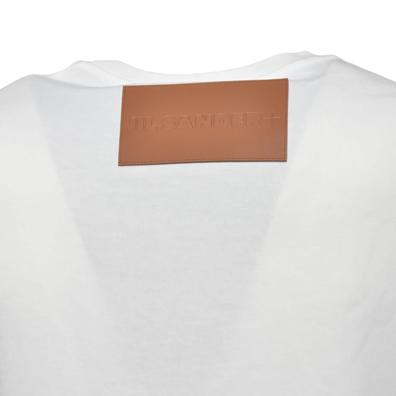 T-shirt in cotone bianco con applicazione in pelle Jil Sander 