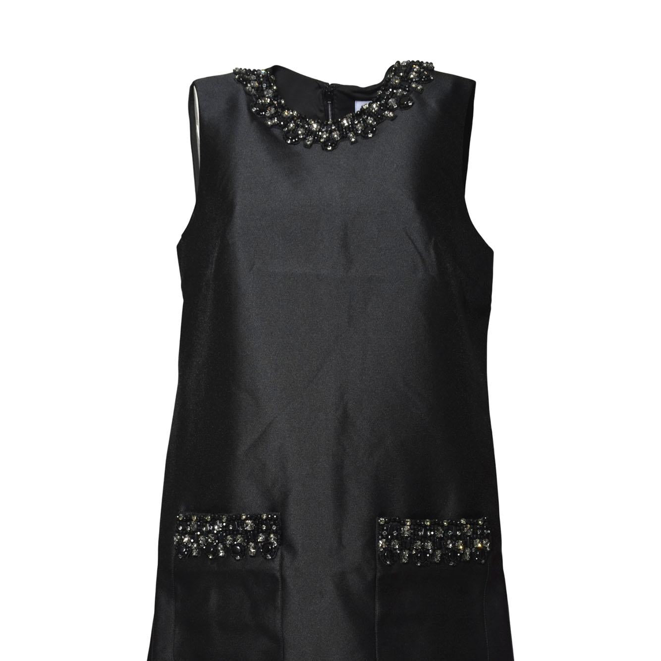 black taffeta embellished trim mini dress 