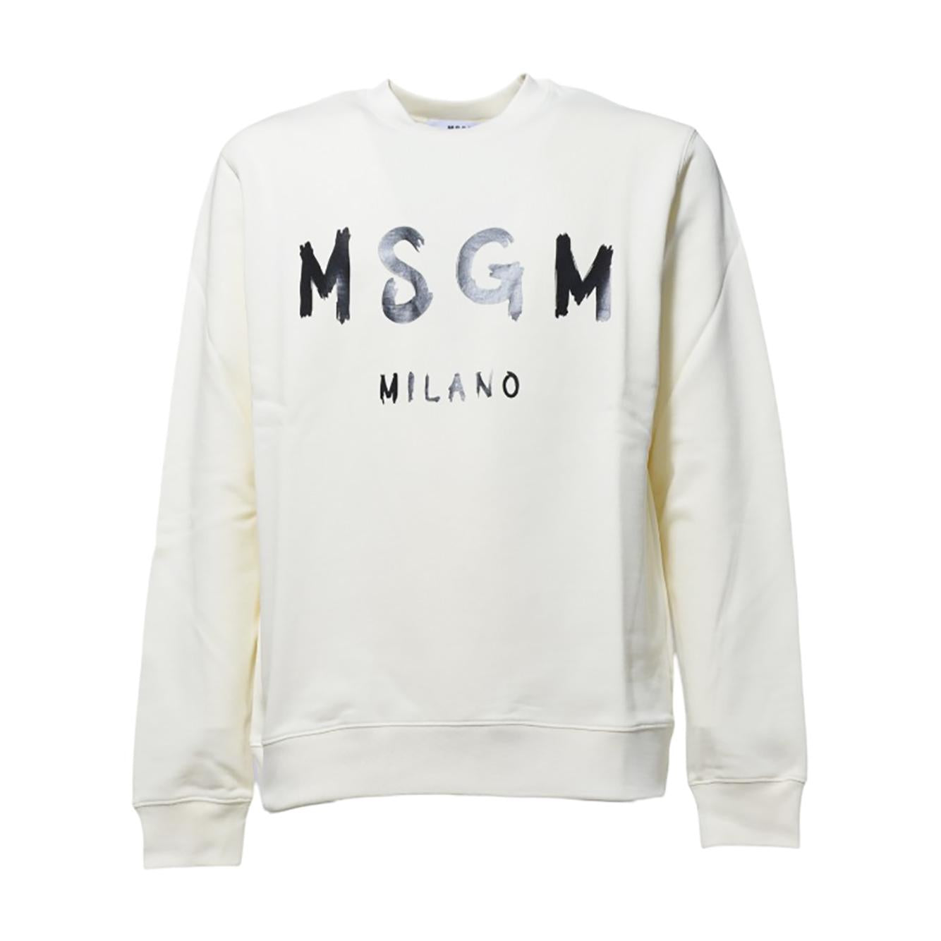Felpa girocollo in cotone panna stampa logo pennello MSGM 