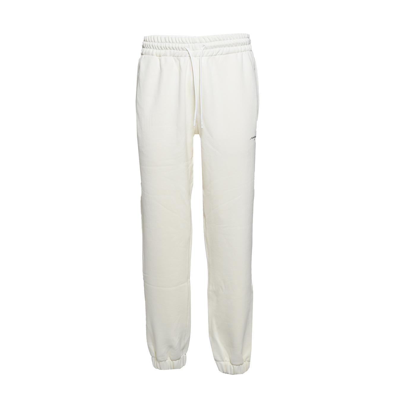 Pantalone in felpa di cotone panna con ricamo logo MSGM 