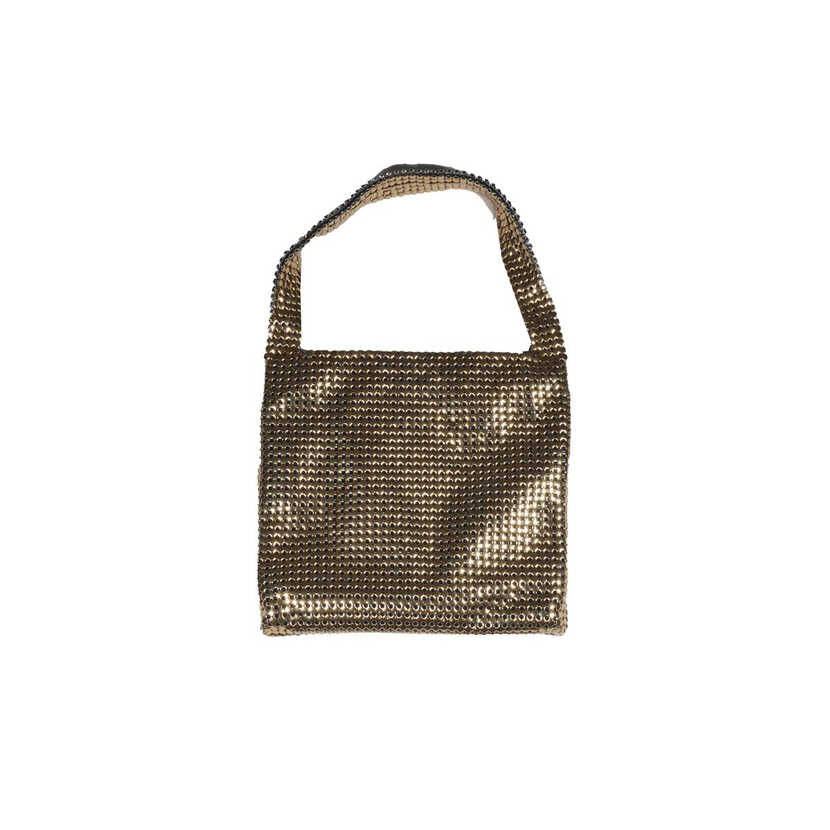 Borsa a spalla Pixel piccola in maglia metallica oro Paco Rabanne 