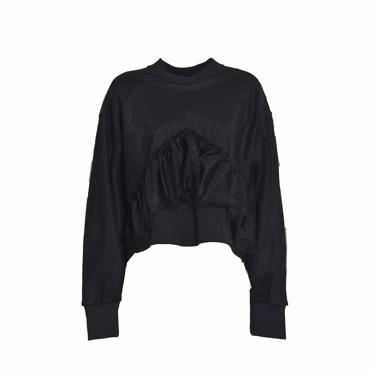 Felpa girocollo in cotone nero rivestito in tulle MSGM 