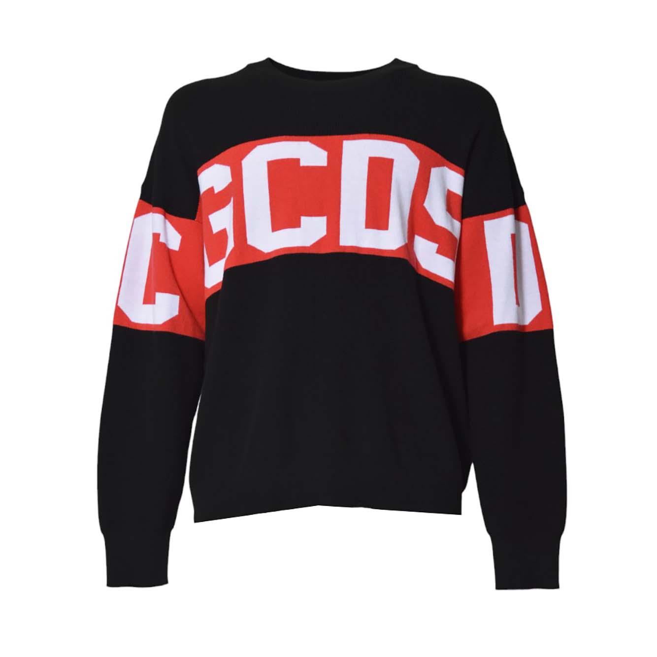 Pullover girocollo Band Logo in lana nero GCDS 