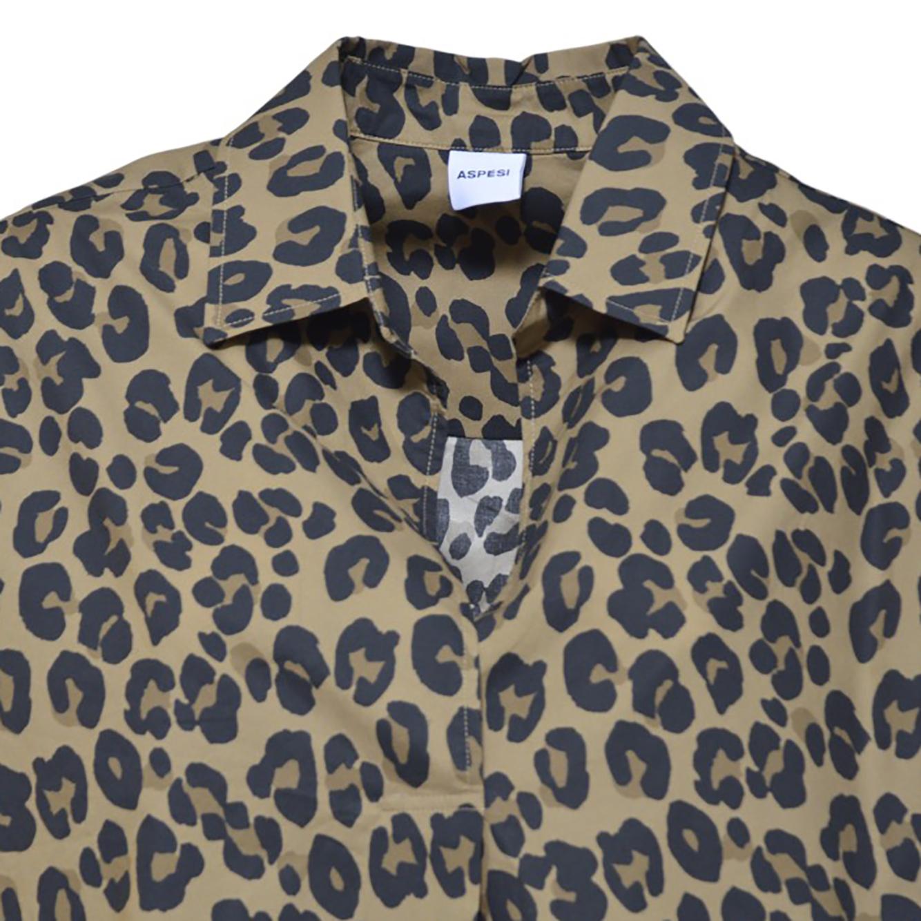 Camicia in cotone stampato animalier beige Aspesi 