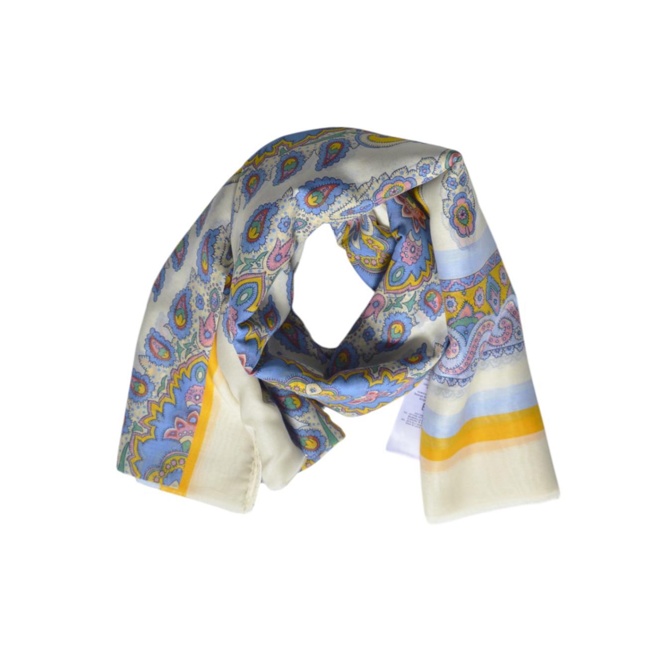 Sciarpa garzata in cotone e seta stampa medaglioni paisley Etro 
