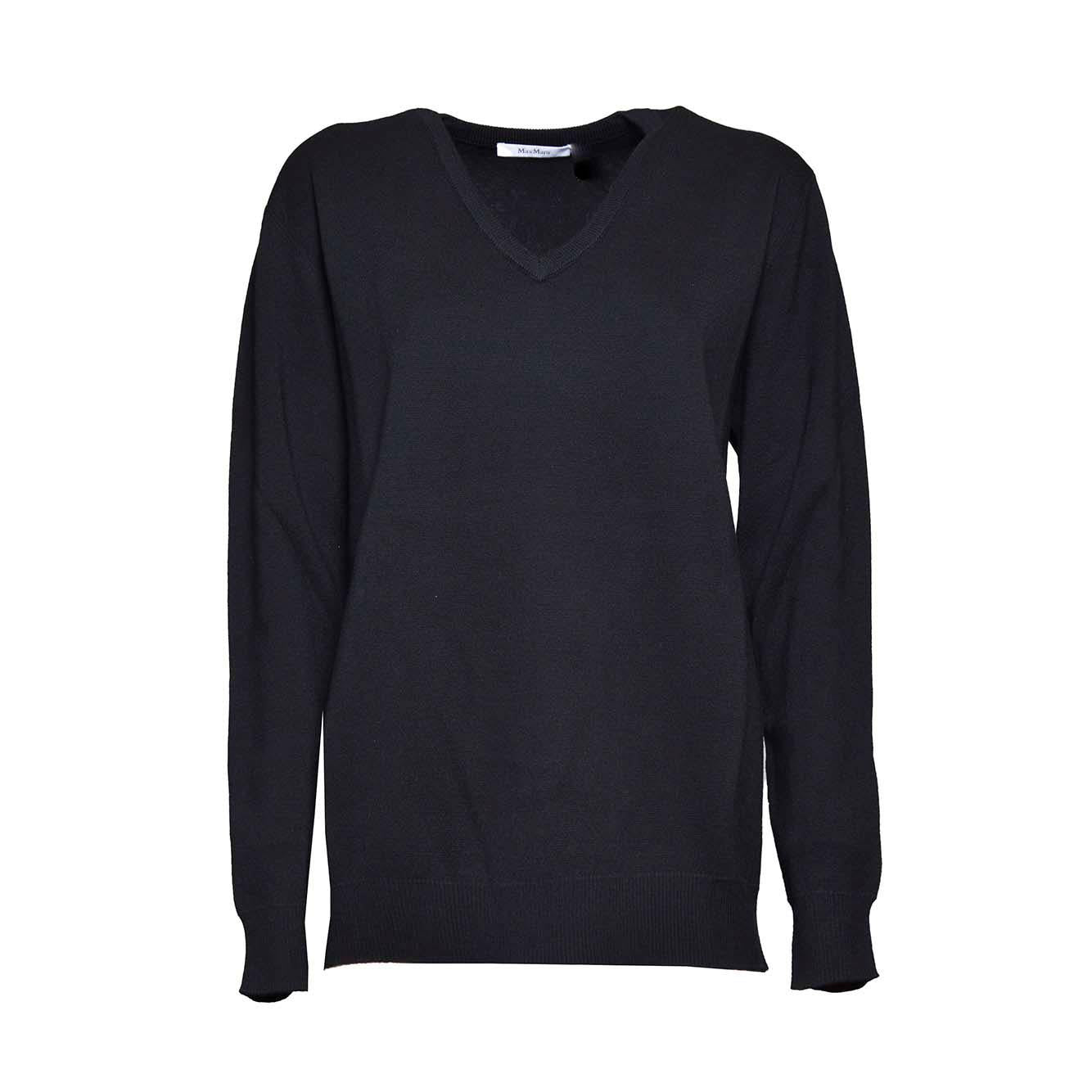 Pullover Pevera scollo a V in lana nera Max Mara 
