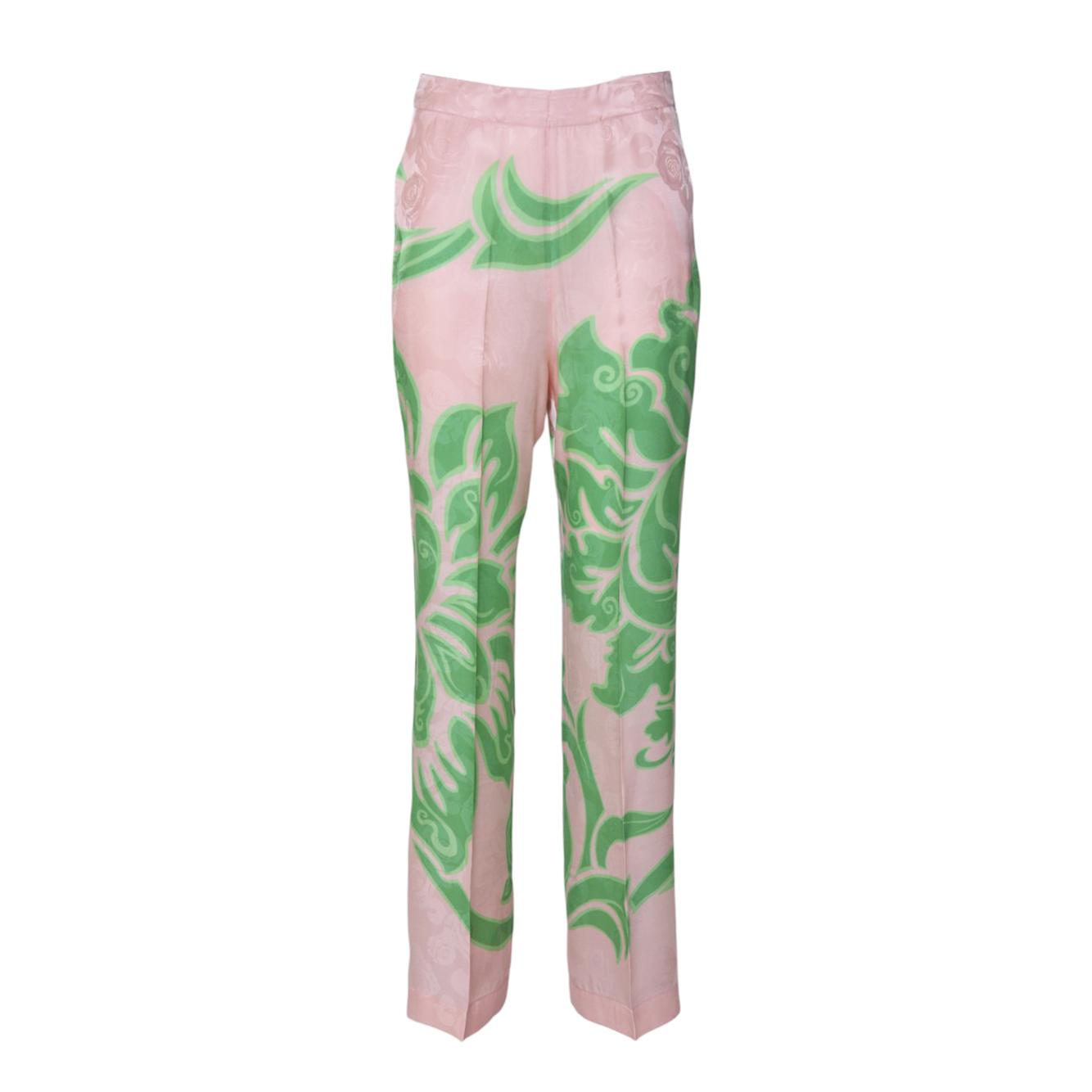 Pantalone in viscosa e seta stampata rosa e verde Etro 