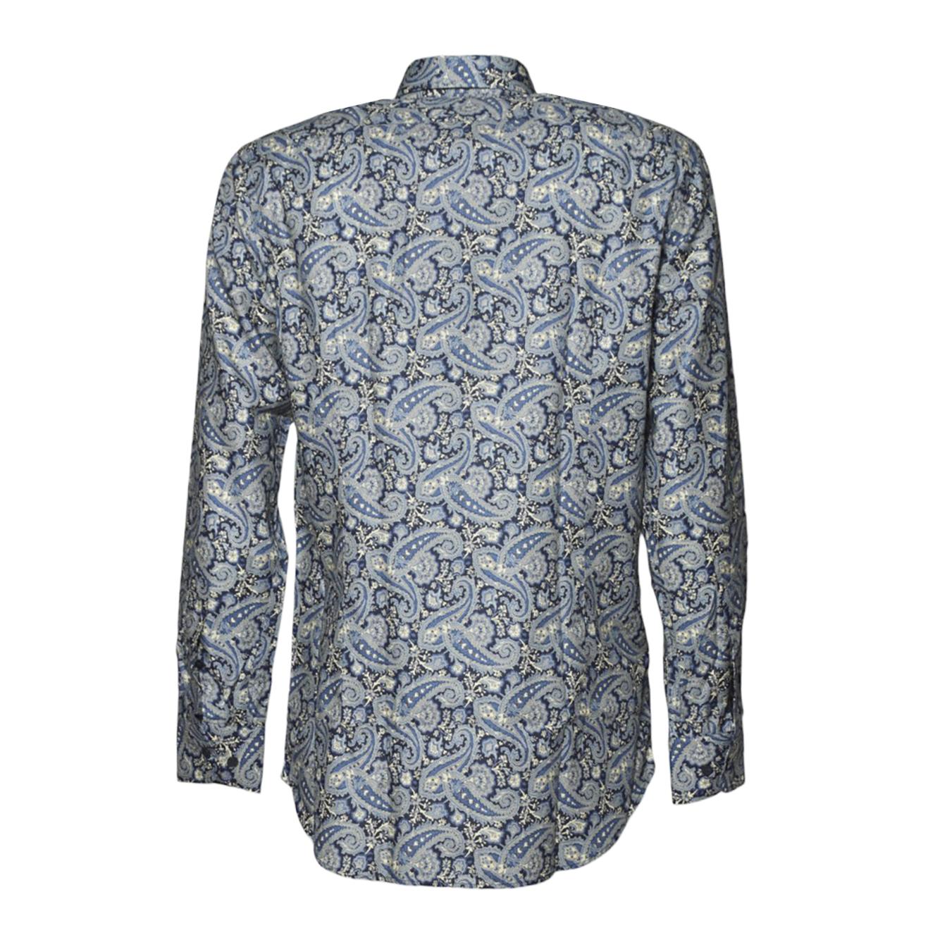 Camicia in cotone blu stampa floreale Paisley Etro 