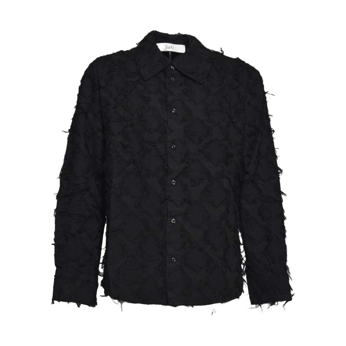 wes shirt fringed black twill 