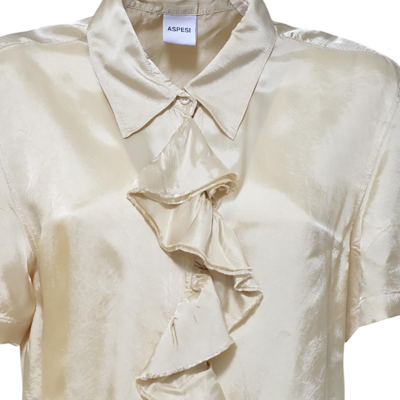Blusa maniche corte in viscosa ecrù con rouches Aspesi 