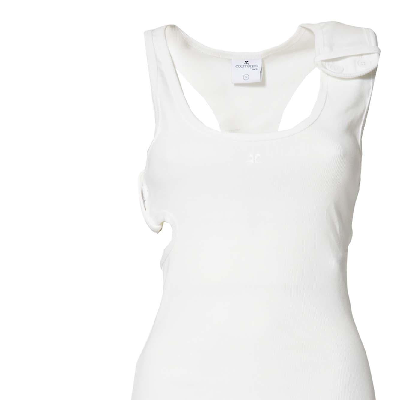 Top Double Buckle 90's a costine bianco Courrèges 