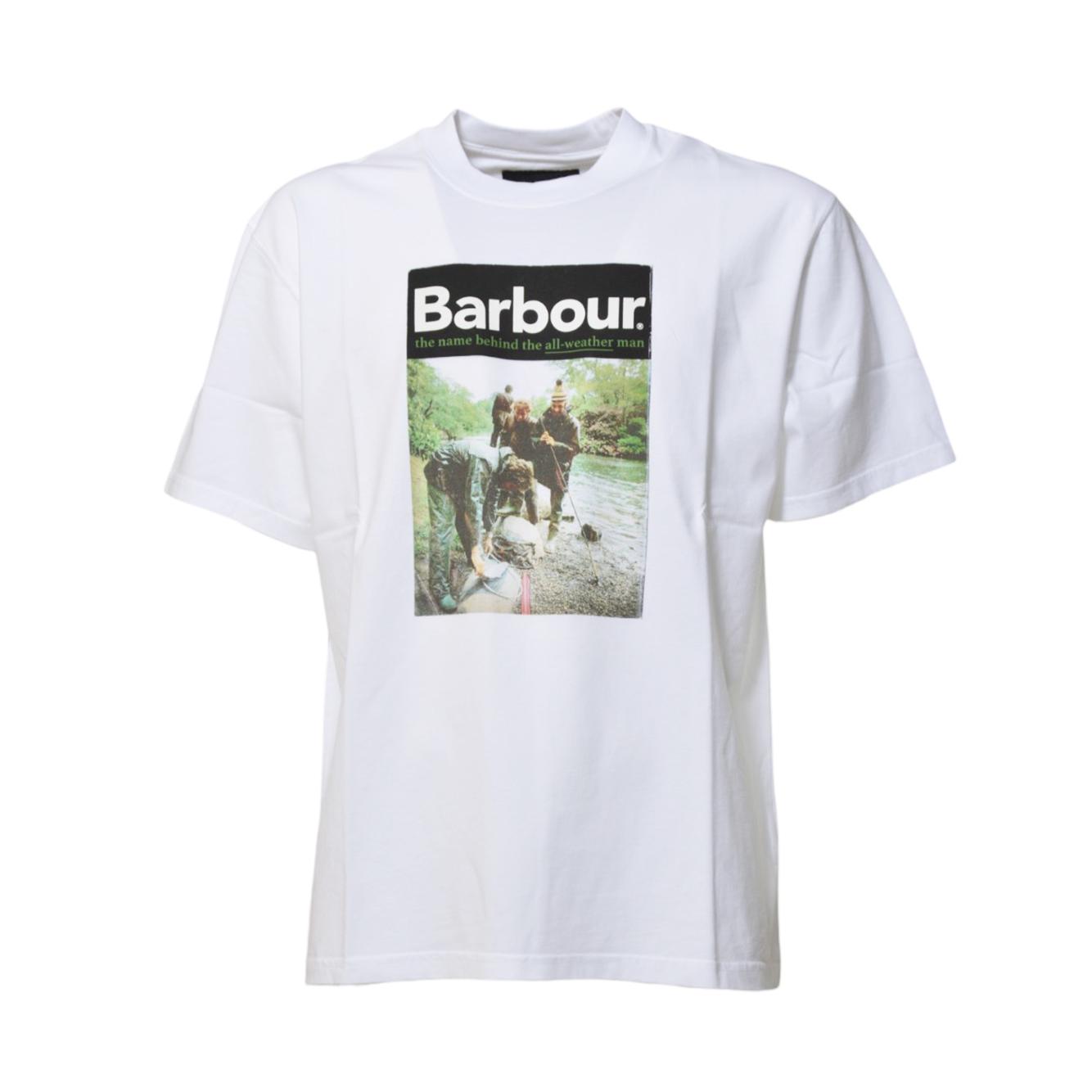 T-shirt All Weather in cotone bianco con stampa Barbour 