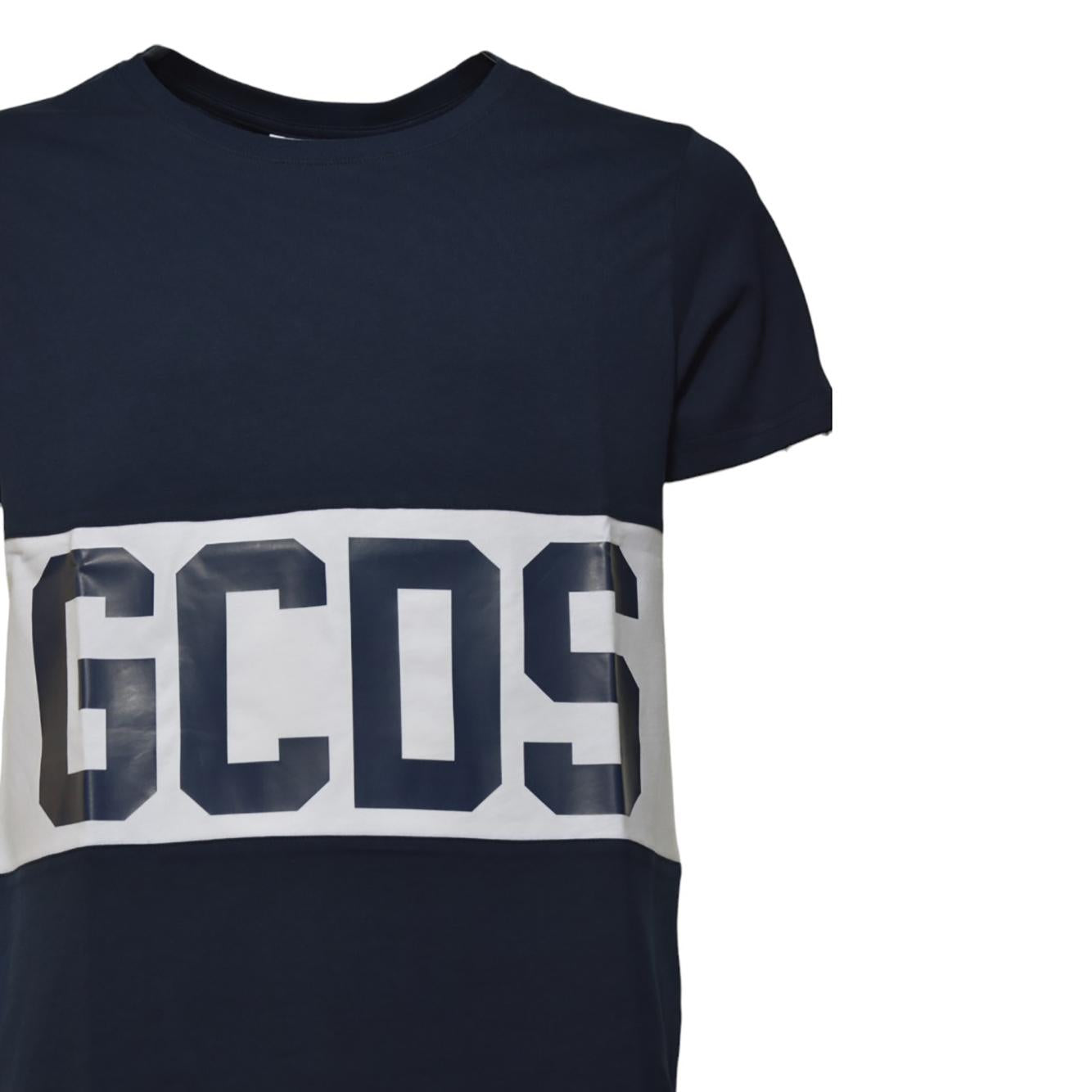 T-shirt Band Logo in cotone blu scuro GCDS 
