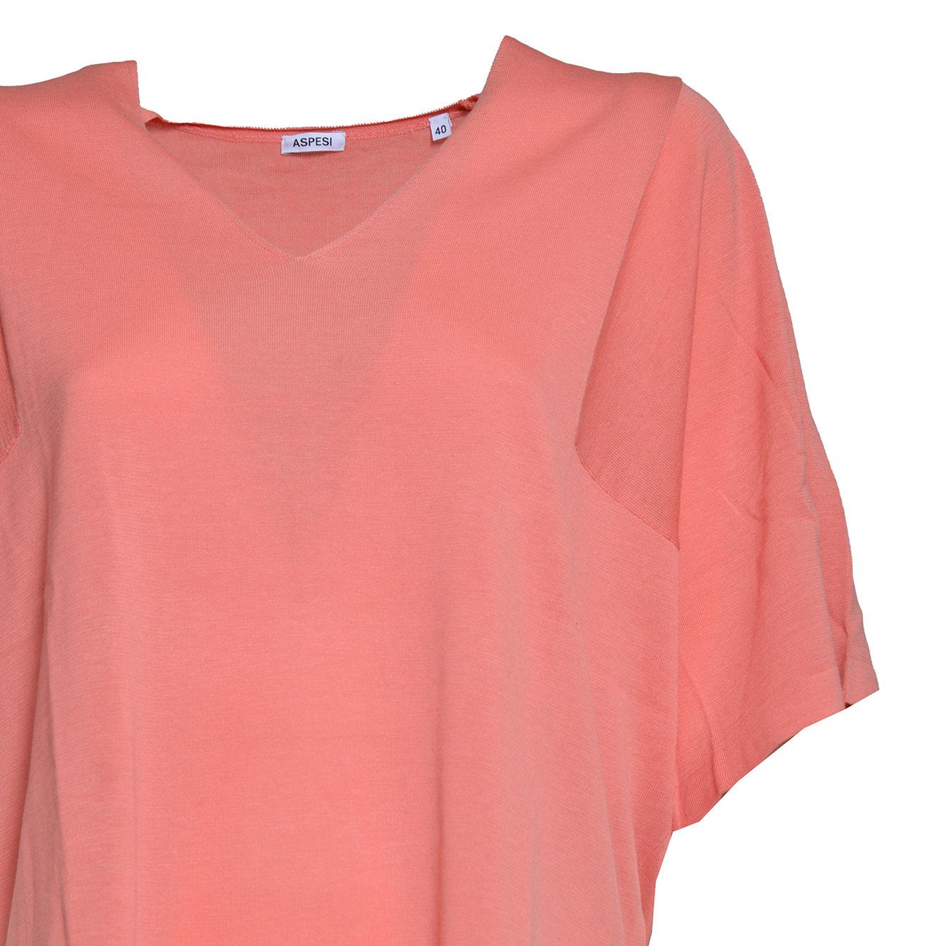 T-shirt in maglia di cotone e seta corallo Aspesi 
