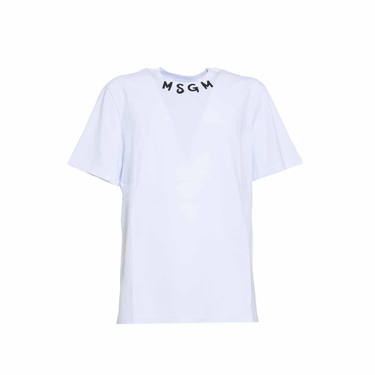 T-shirt in cotone bianco con stampa logo MSGM 
