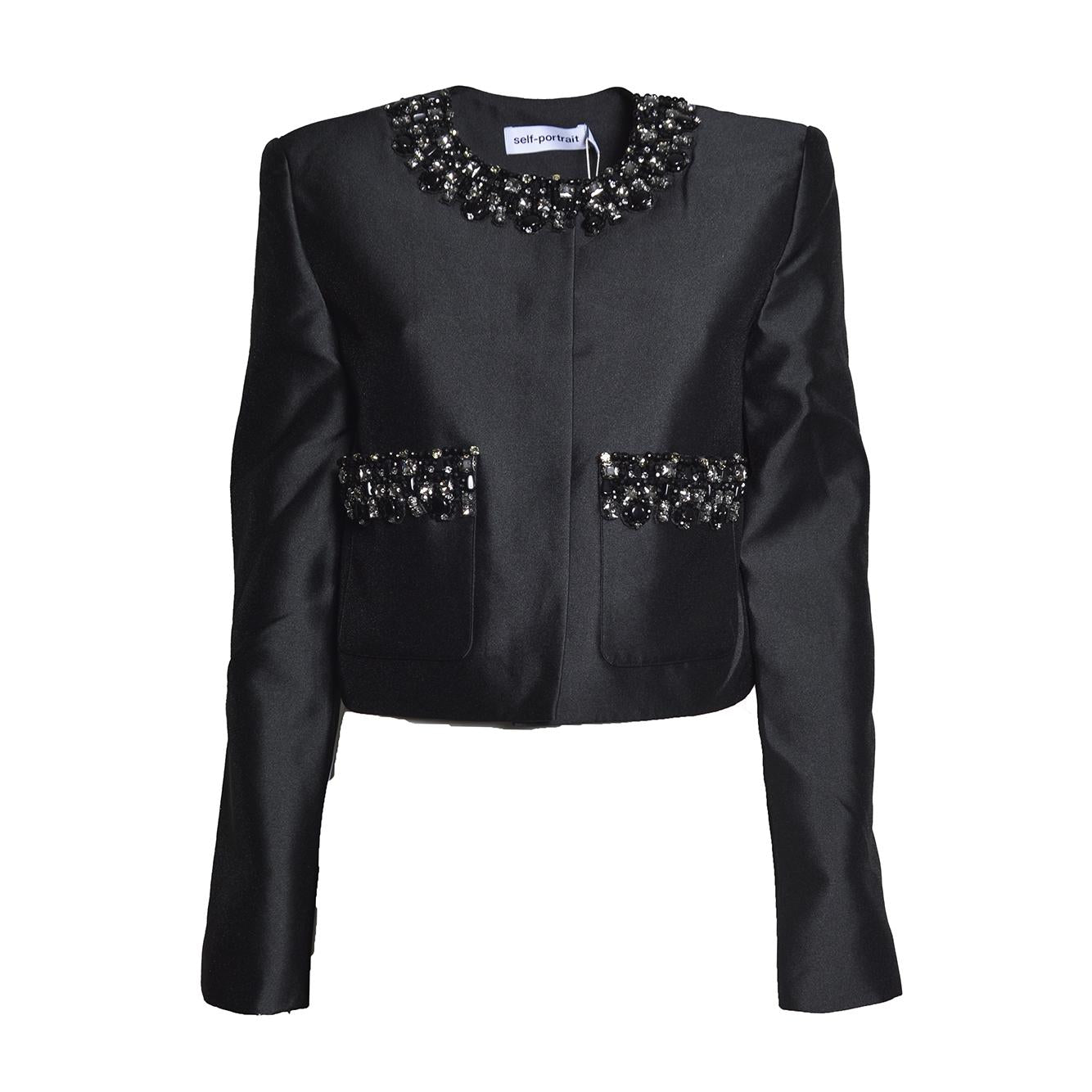 black taffeta embellished trim jacket 