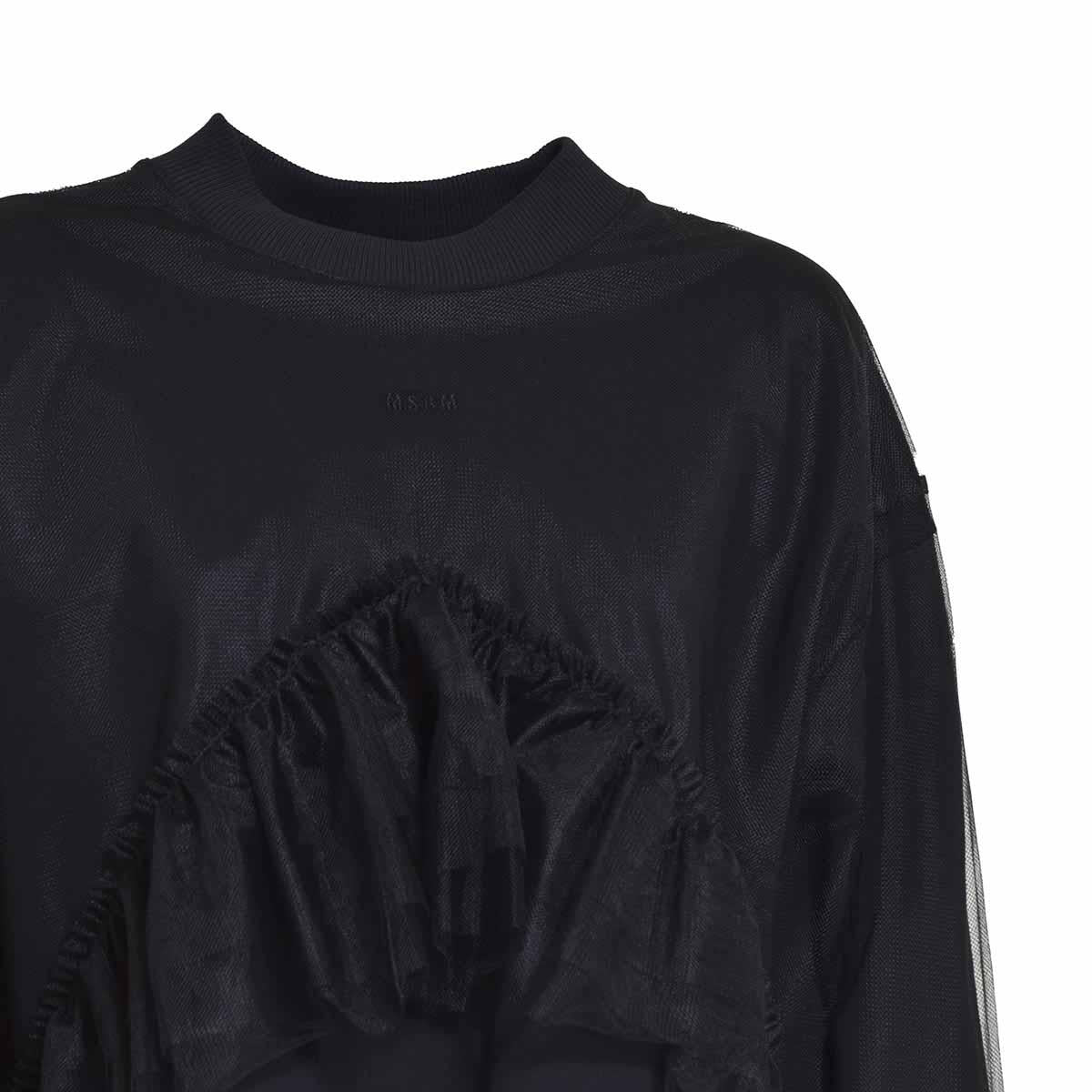 Felpa girocollo in cotone nero rivestito in tulle MSGM 