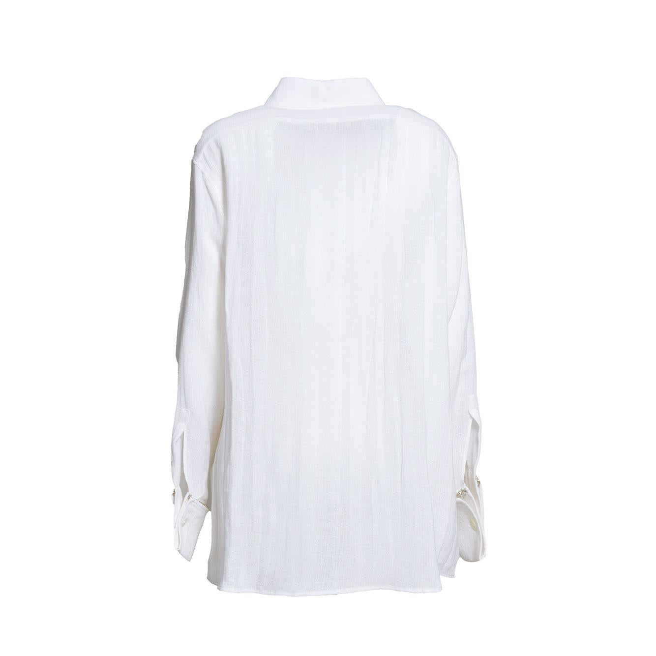 Camicia in lino bianco con applicazione cristalli N°21 