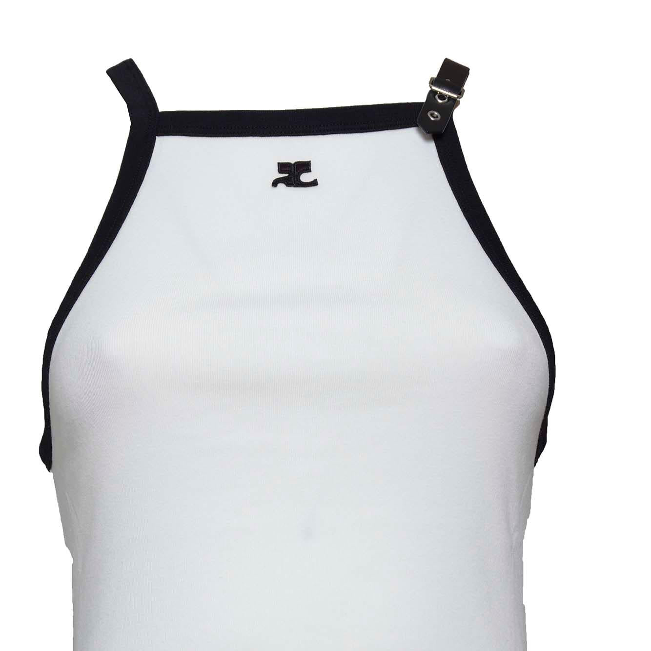 Abito corto Buckle in cotone bianco e profili contrasto Courregès 