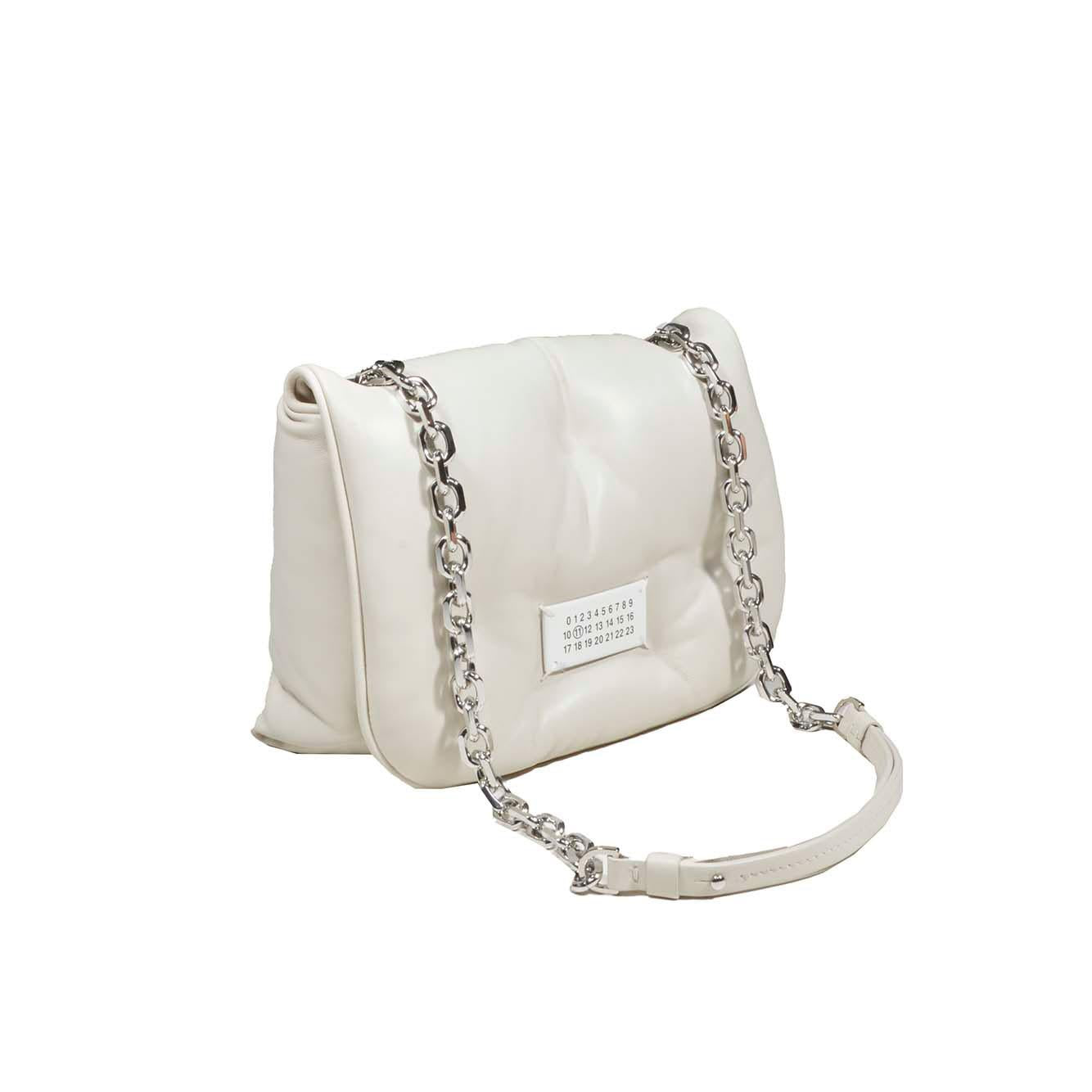 Borsa Glam Slam Flap piccola in pelle bianco gesso Maison Margiela 