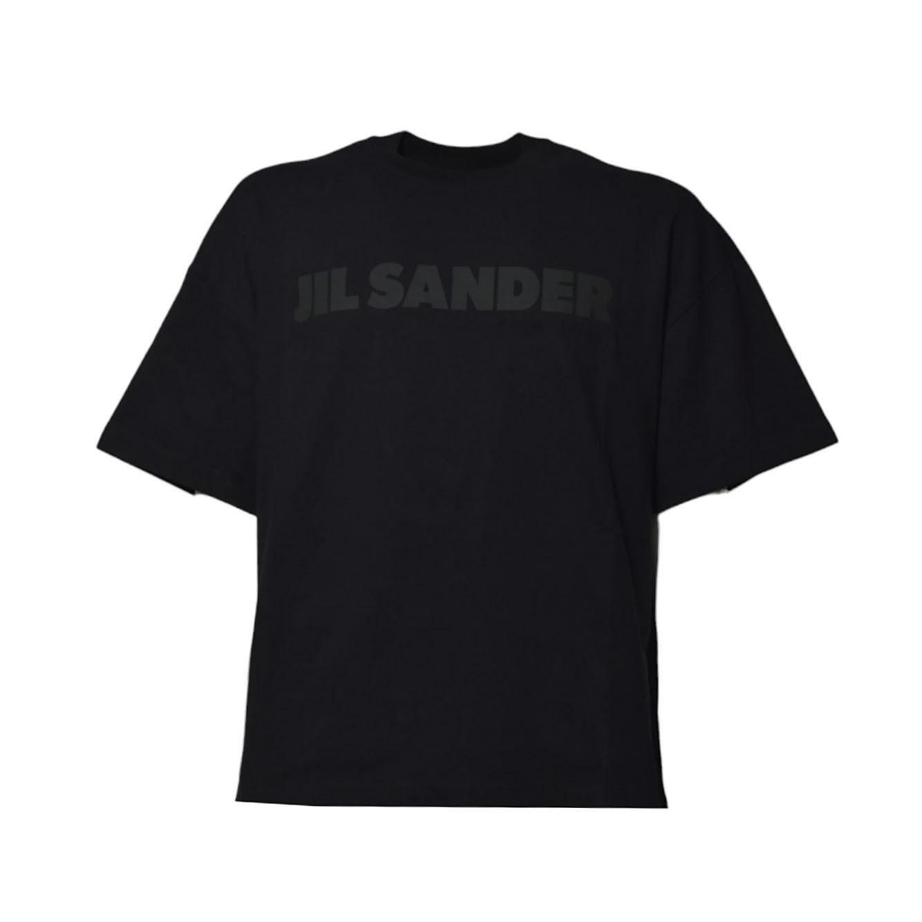 T-shirt in cotone nero con logo tono su tono Jil Sander 