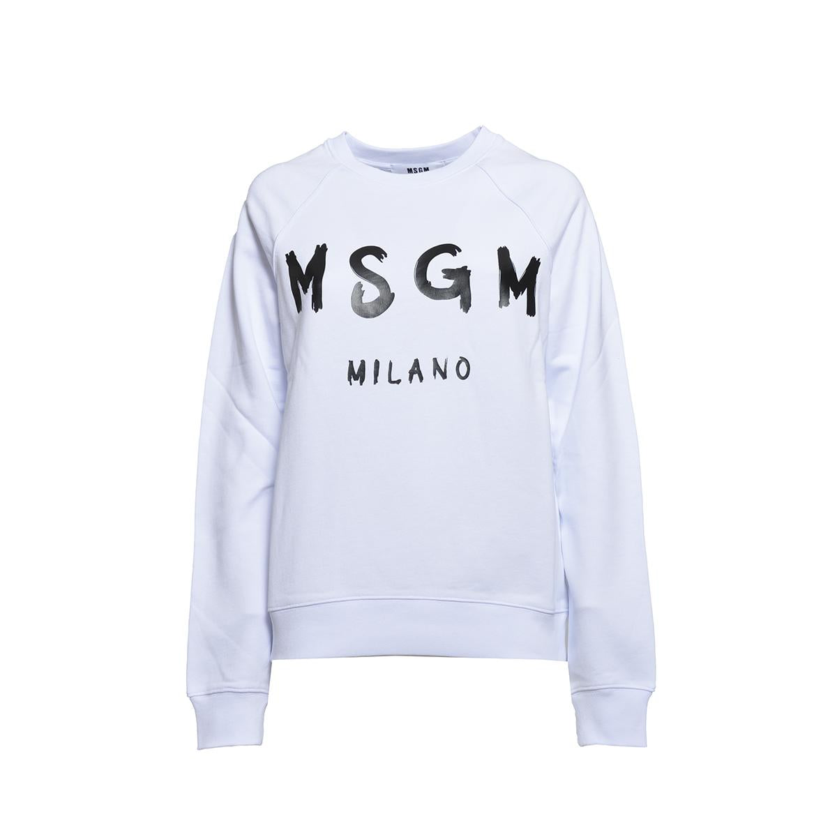 Felpa girocollo in cotone bianco stampa logo MSGM 