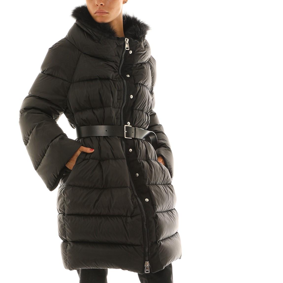 Piumino lungo con cappuccio in nylon nero Ermanno Scervino 