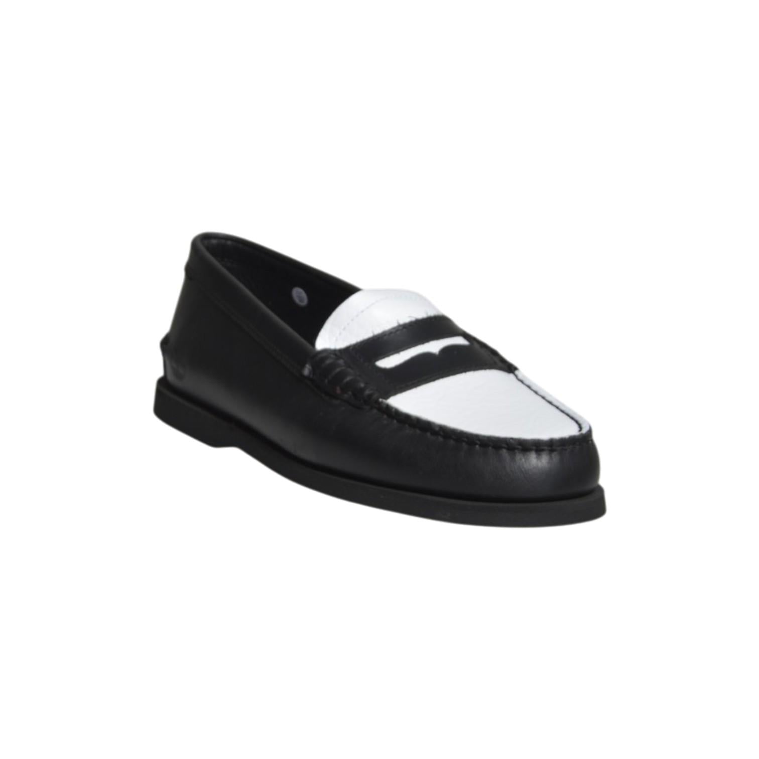 classic boat loafer shoe black full grain w white 