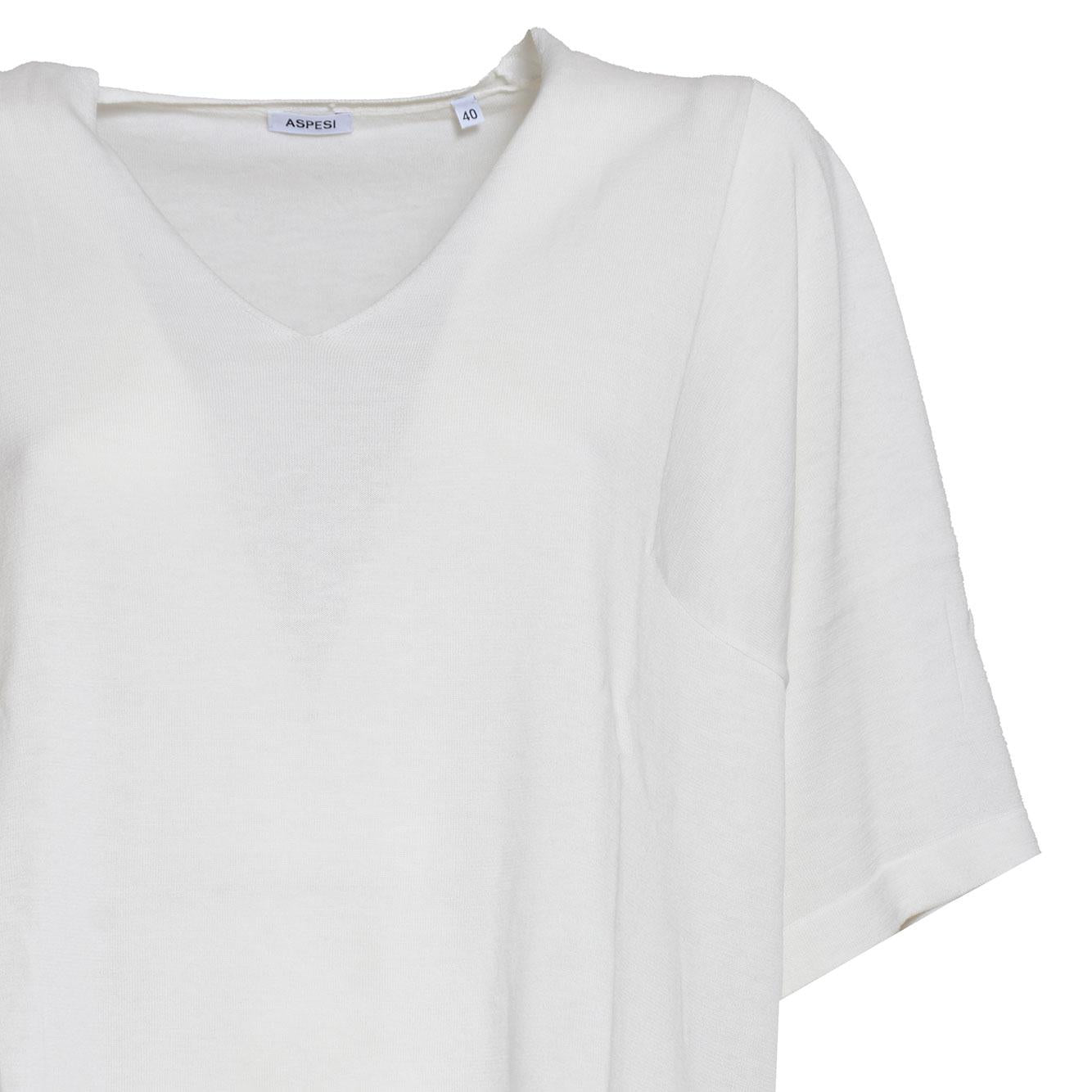 T-shirt in maglia di cotone e seta bianco naturale Aspesi 