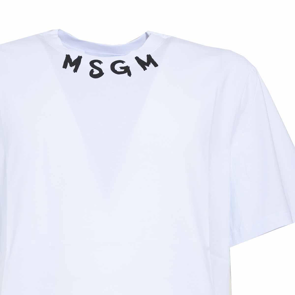 T-shirt in cotone bianco con stampa logo MSGM 