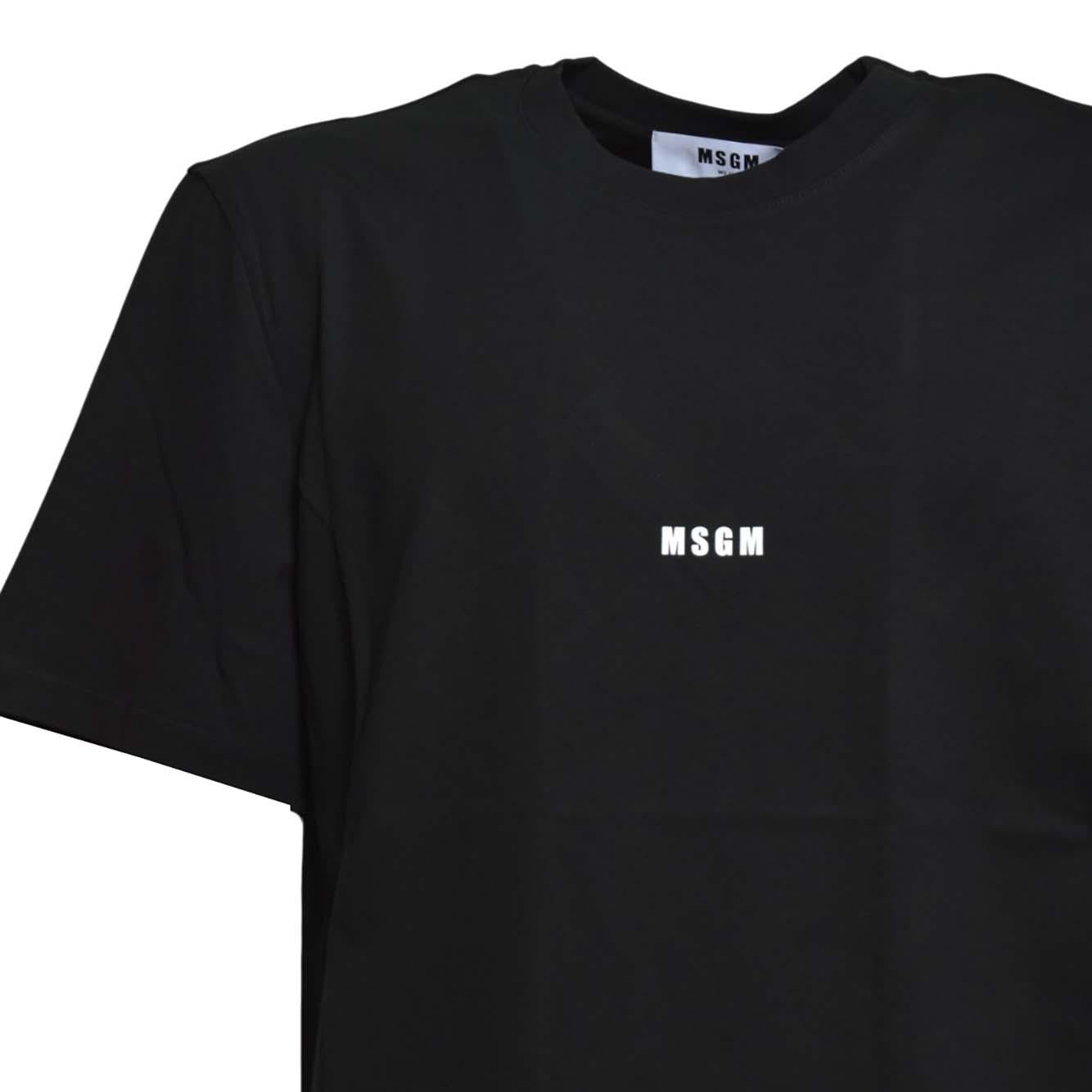 T-shirt in cotone nero con stampa mini logo MSGM 